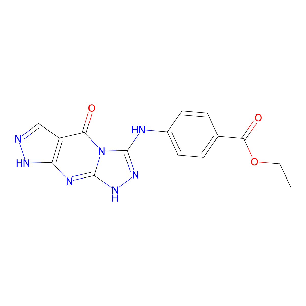 ethyl 4-[(5-oxo-4-hydro-1H-pyrazolo[5,4-d]1,2,4-triazolino[4,5-a]pyrimidin-3-y l)amino]benzoate molecular structure, CAS 1170506-19-0