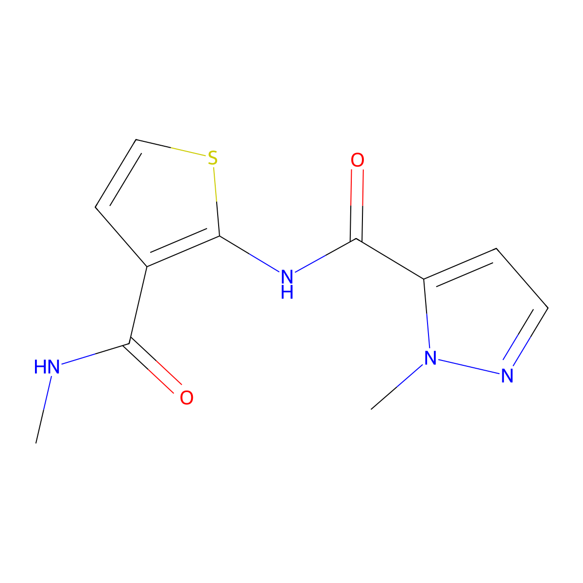 1-methyl-N-(3-(methylcarbamoyl)thiophen-2-yl)-1H-pyrazole-5-carboxamide molecular structure, CAS 1170506-66-7