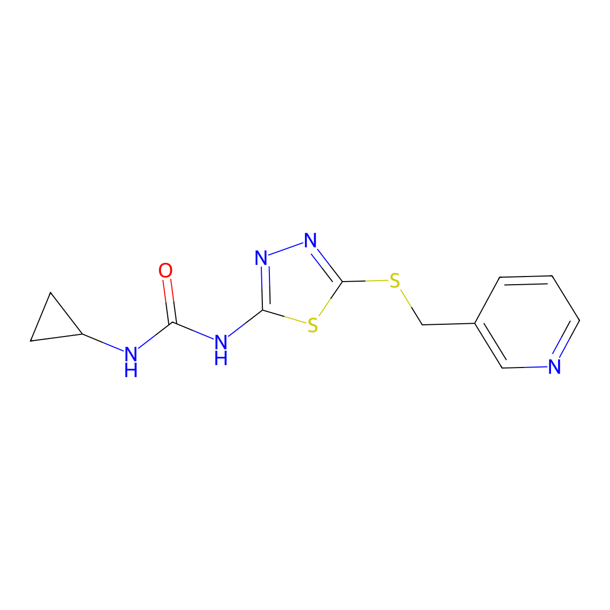 1-Cyclopropyl-3-(5-((pyridin-3-ylmethyl)thio)-1,3,4-thiadiazol-2-yl)urea molecular structure, CAS 1170507-36-4