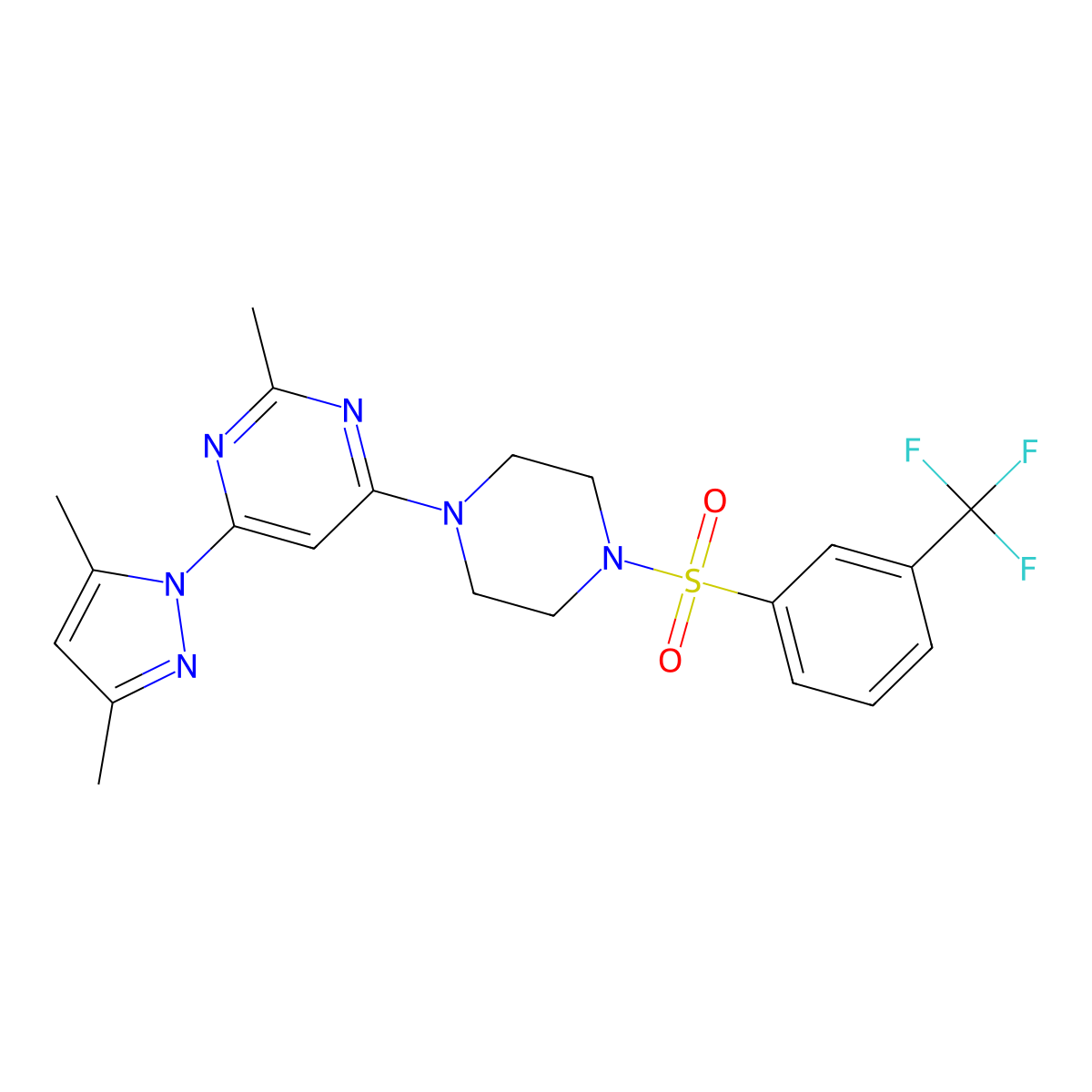 4-(3,5-dimethyl-1H-pyrazol-1-yl)-2-methyl-6-{4-[3-(trifluoromethyl)benzenesulfonyl]piperazin-1-yl}pyrimidine molecular structure, CAS 1170507-47-7