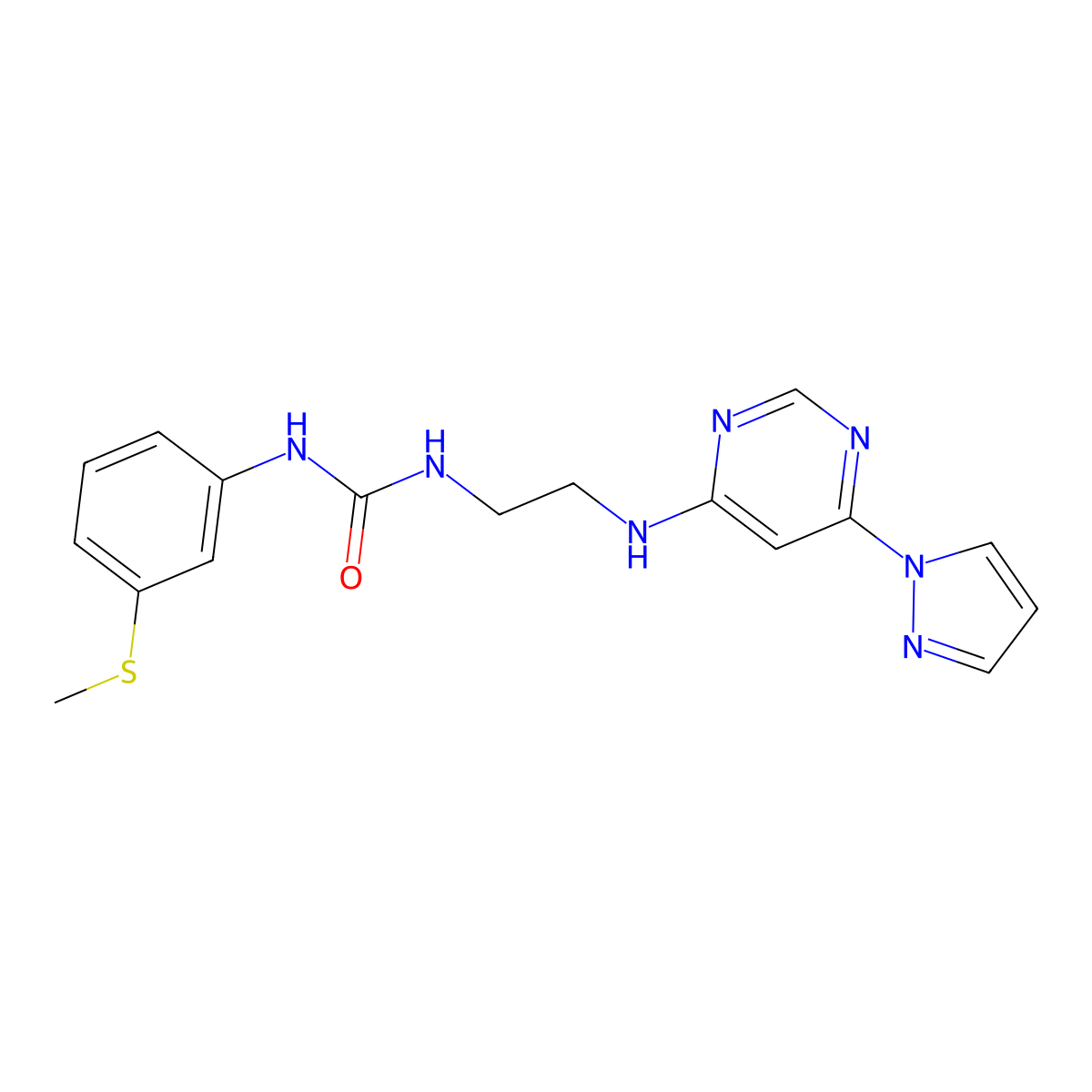 1-(2-((6-(1H-pyrazol-1-yl)pyrimidin-4-yl)amino)ethyl)-3-(3-(methylthio)phenyl)urea molecular structure, CAS 1170508-79-8