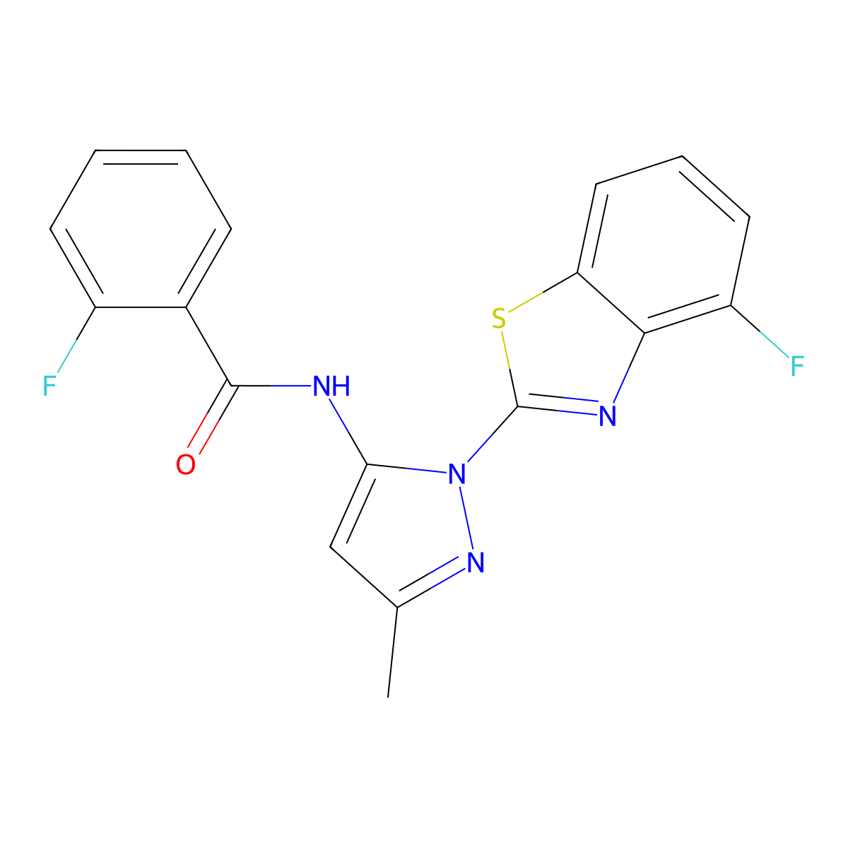 2-fluoro-N-(1-(4-fluorobenzo[d]thiazol-2-yl)-3-methyl-1H-pyrazol-5-yl)benzamide molecular structure, CAS 1170509-55-3