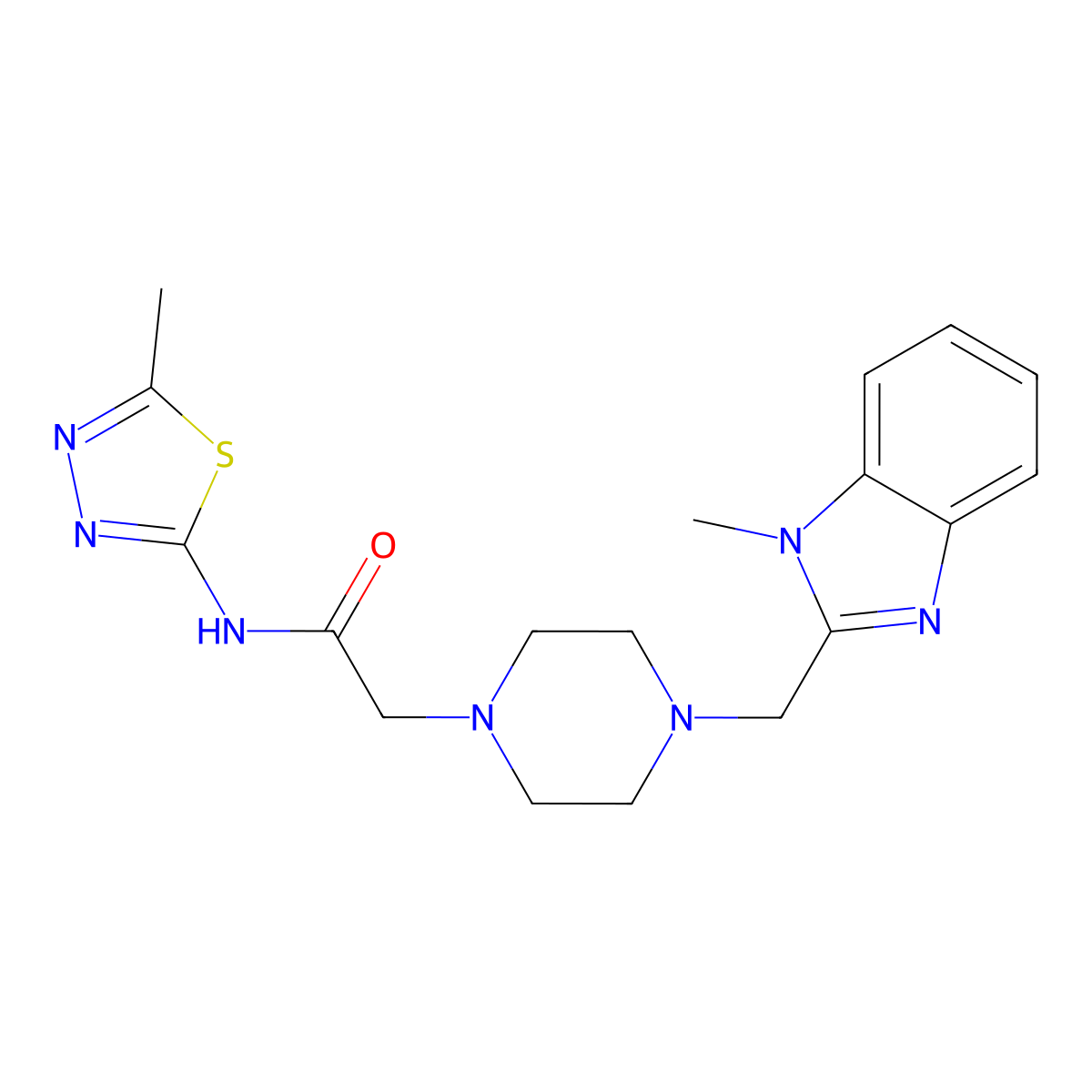 N-(5-methyl-1,3,4-thiadiazol-2-yl)-2-(4-((1-methyl-1H-benzo[d]imidazol-2-yl)methyl)piperazin-1-yl)acetamide molecular structure, CAS 1170511-04-2