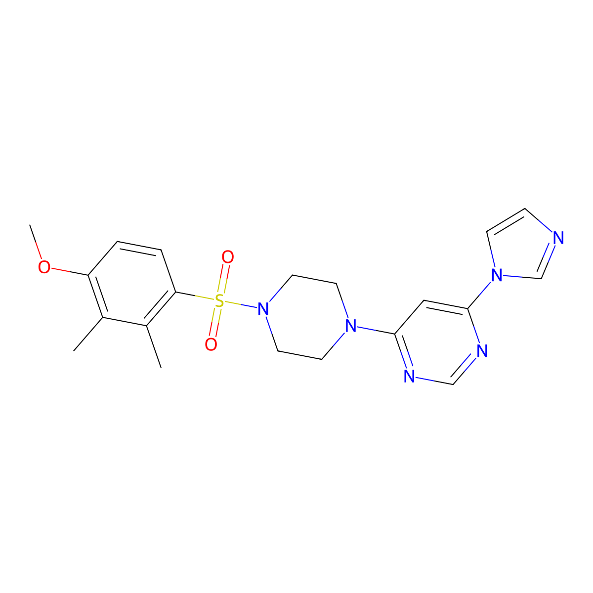 4-(1H-imidazol-1-yl)-6-(4-((4-methoxy-2,3-dimethylphenyl)sulfonyl)piperazin-1-yl)pyrimidine molecular structure, CAS 1170511-84-8