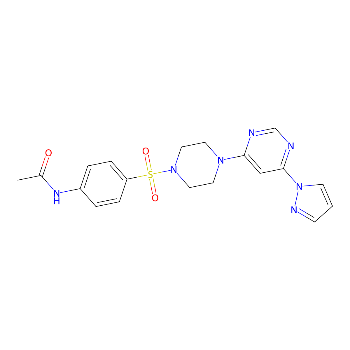 N-[4-({4-[6-(1H-pyrazol-1-yl)pyrimidin-4-yl]piperazin-1-yl}sulfonyl)phenyl]acetamide molecular structure, CAS 1170513-35-5
