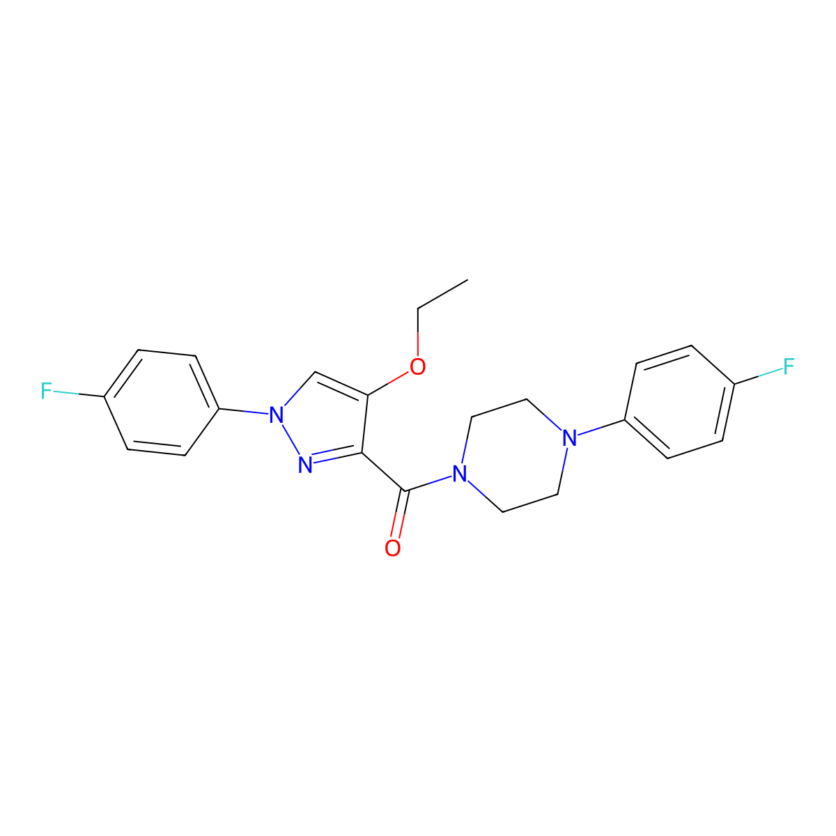 (4-ethoxy-1-(4-fluorophenyl)-1H-pyrazol-3-yl)(4-(4-fluorophenyl)piperazin-1-yl)methanone molecular structure, CAS 1170515-65-7