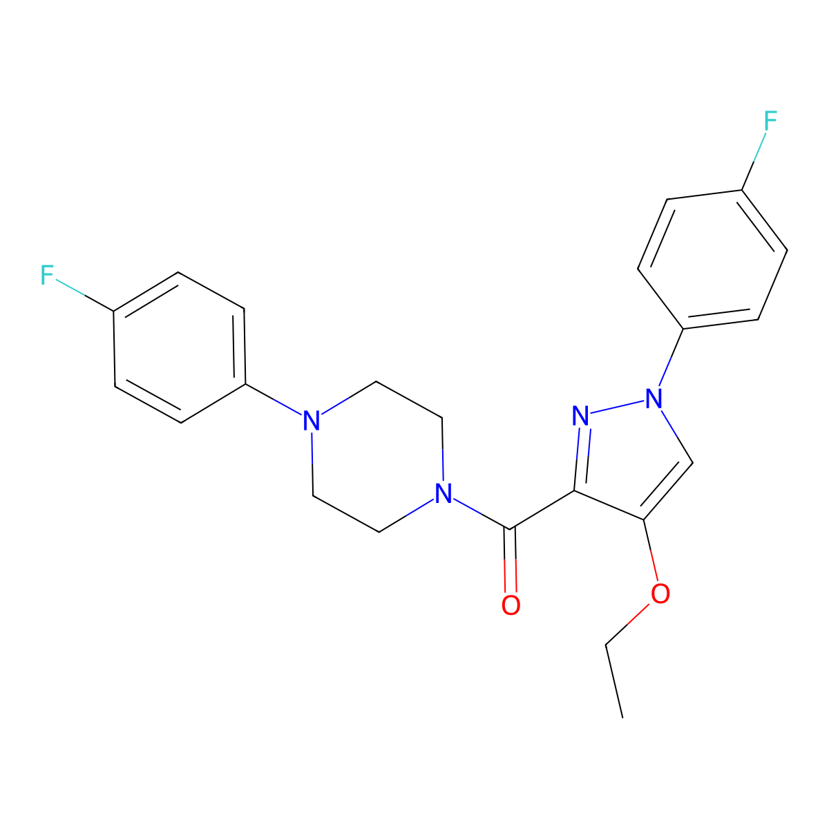 (4-ethoxy-1-(4-fluorophenyl)-1H-pyrazol-3-yl)(4-(4-fluorophenyl)piperazin-1-yl)methanone molecular structure, CAS 1170515-65-7
