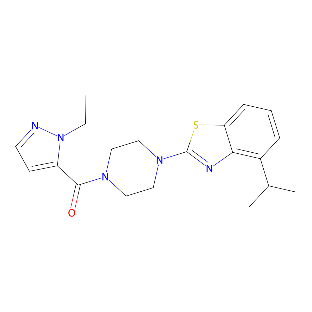 (1-ethyl-1H-pyrazol-5-yl)(4-(4-isopropylbenzo[d]thiazol-2-yl)piperazin-1-yl)methanone molecular structure, CAS 1170516-24-1