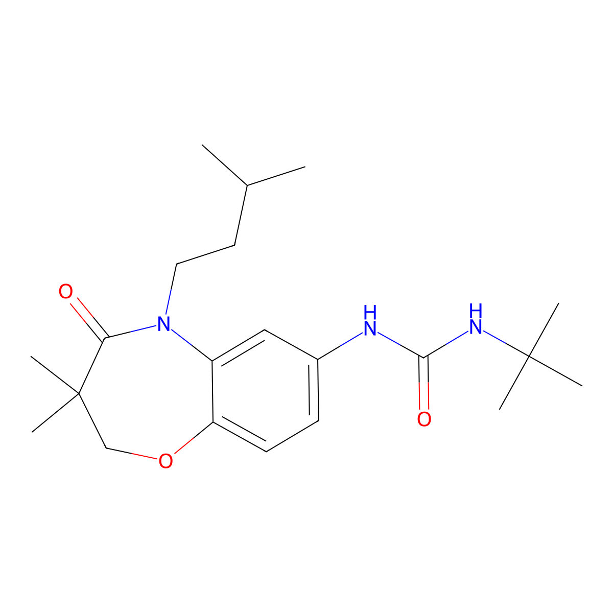 1-(Tert-butyl)-3-(5-isopentyl-3,3-dimethyl-4-oxo-2,3,4,5-tetrahydrobenzo[b][1,4]oxazepin-7-yl)urea molecular structure, CAS 1170516-63-8