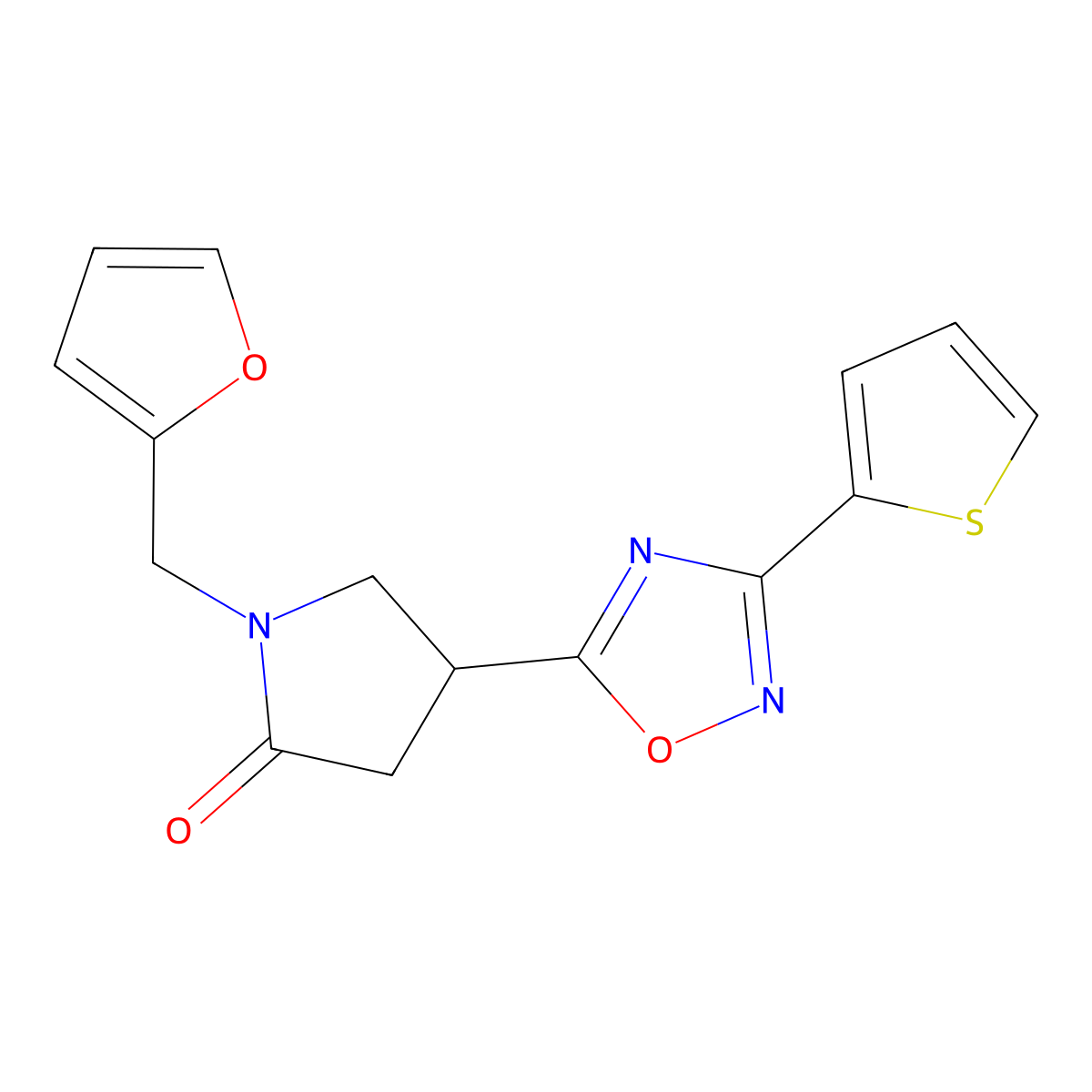 1-(2-Furylmethyl)-4-[3-(2-thienyl)-1,2,4-oxadiazol-5-yl]pyrrolidin-2-one molecular structure, CAS 1170517-21-1