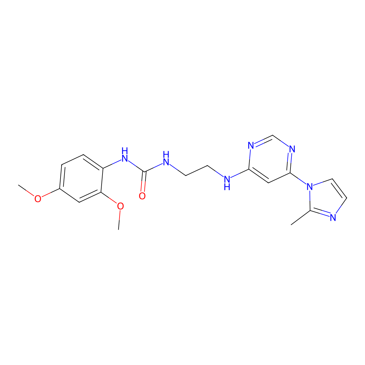 1-(2,4-dimethoxyphenyl)-3-(2-((6-(2-methyl-1H-imidazol-1-yl)pyrimidin-4-yl)amino)ethyl)urea molecular structure, CAS 1170520-69-0