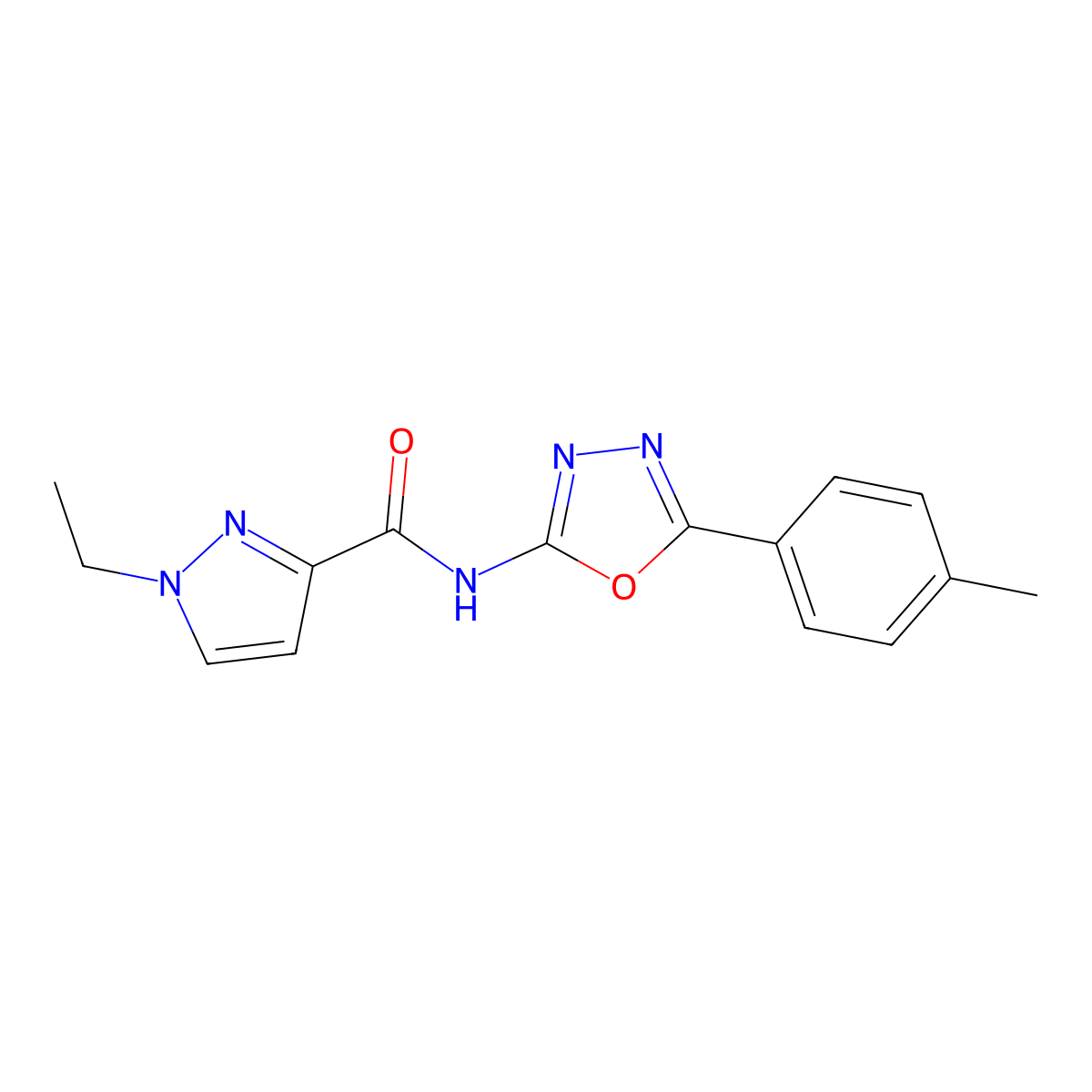 1-ethyl-N-(5-(p-tolyl)-1,3,4-oxadiazol-2-yl)-1H-pyrazole-3-carboxamide molecular structure, CAS 1170522-01-6