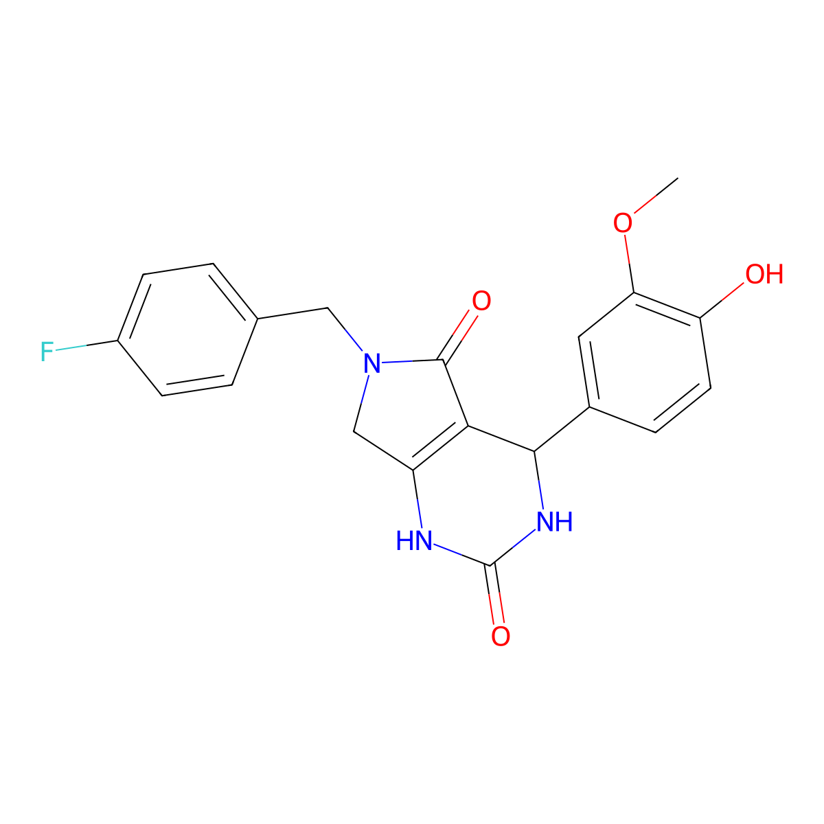 6-(4-fluorobenzyl)-4-(4-hydroxy-3-methoxyphenyl)-3,4,6,7-tetrahydro-1H-pyrrolo[3,4-d]pyrimidine-2,5-dione molecular structure, CAS 1170522-06-1