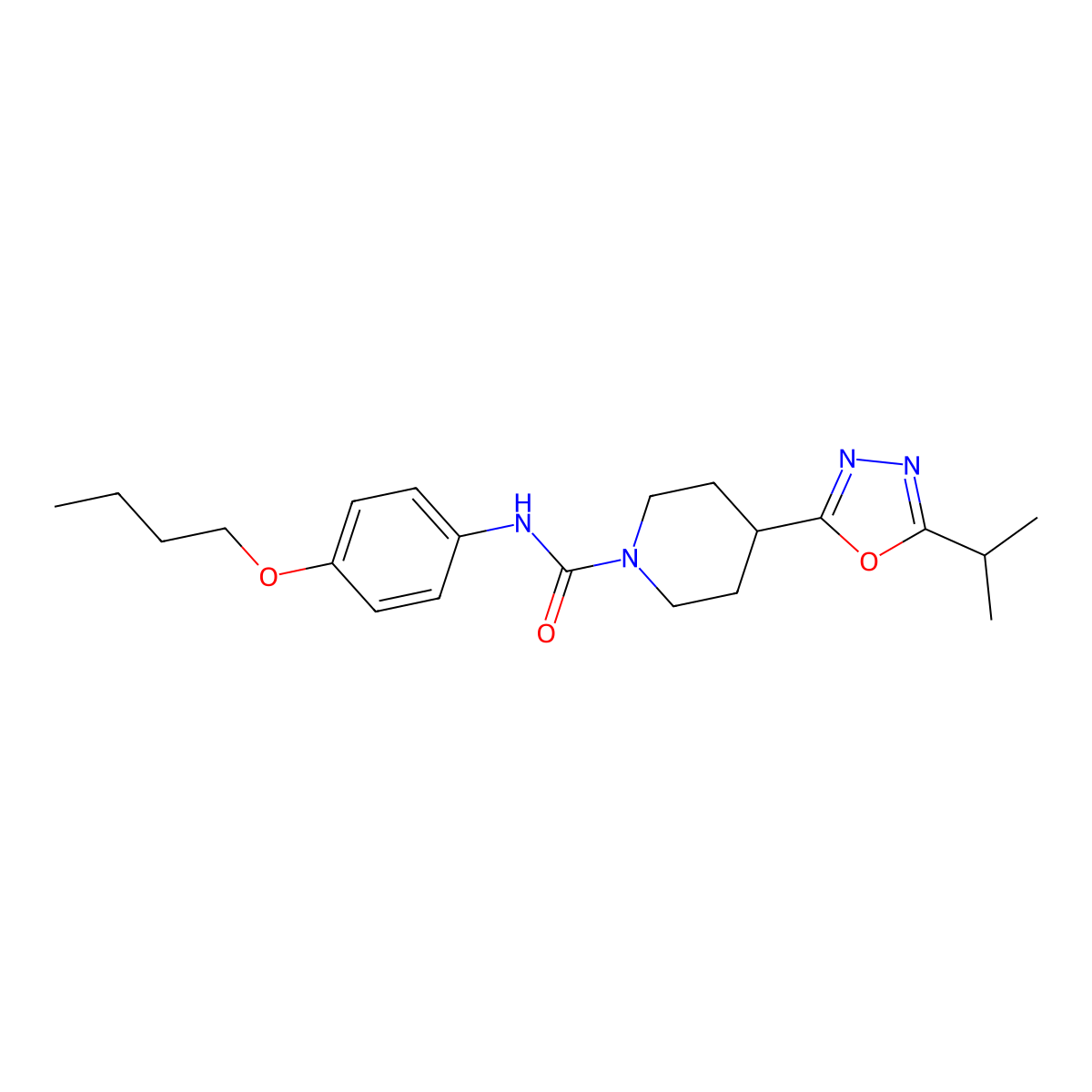 N-(4-butoxyphenyl)-4-(5-isopropyl-1,3,4-oxadiazol-2-yl)piperidine-1-carboxamide molecular structure, CAS 1170522-75-4