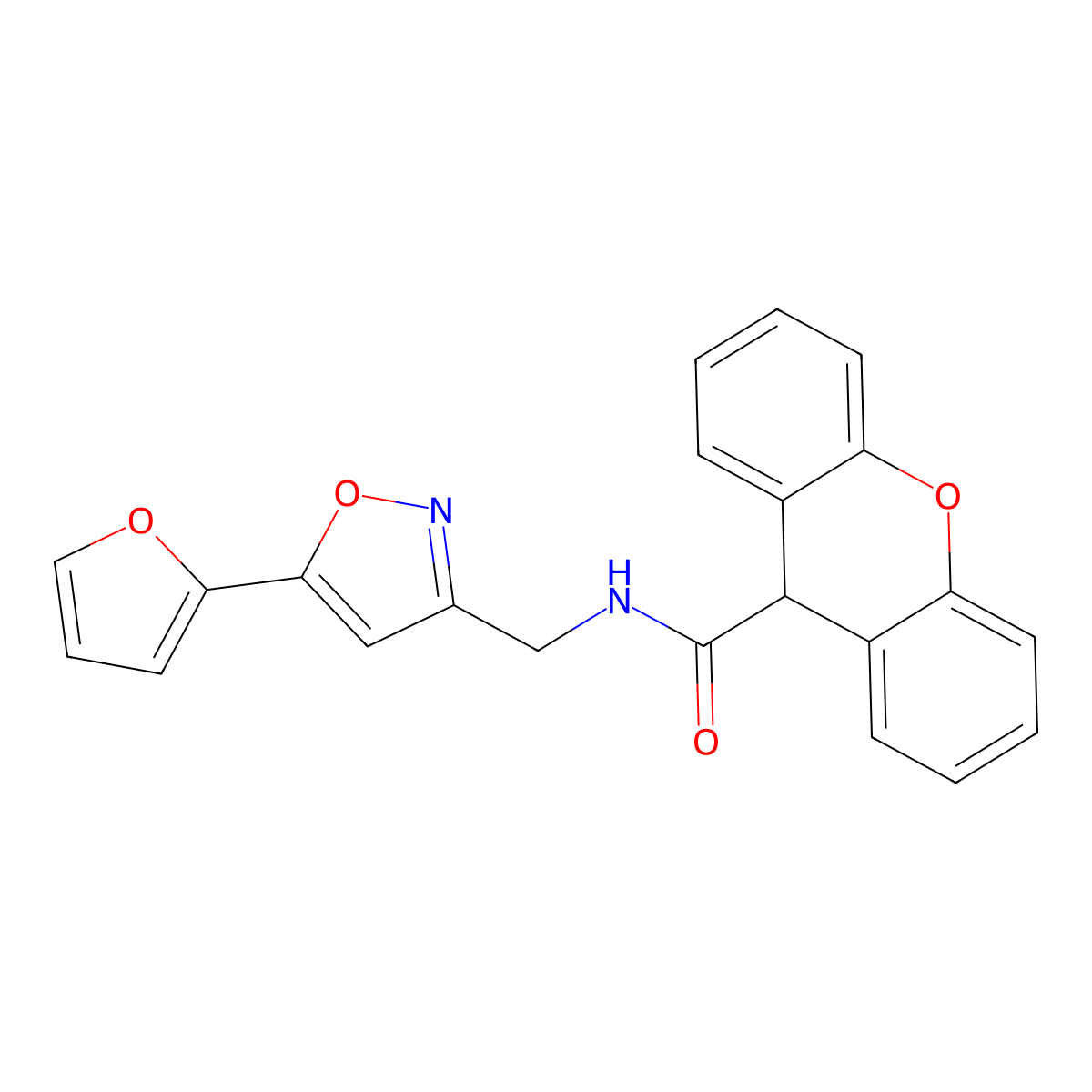 N-((5-(furan-2-yl)isoxazol-3-yl)methyl)-9H-xanthene-9-carboxamide molecular structure, CAS 1170523-45-1