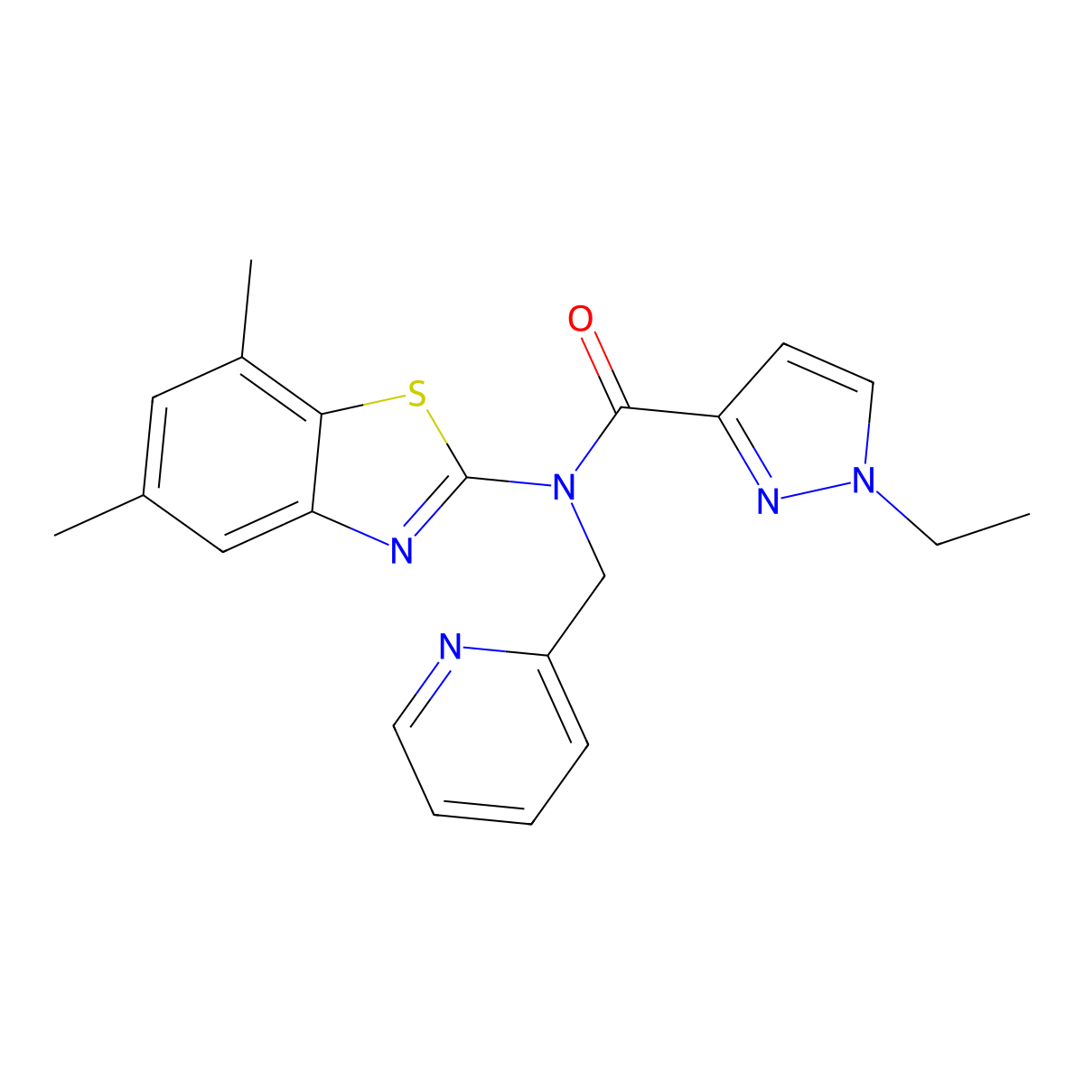 N-(5,7-dimethylbenzo[d]thiazol-2-yl)-1-ethyl-N-(pyridin-2-ylmethyl)-1H-pyrazole-3-carboxamide molecular structure, CAS 1170524-67-0