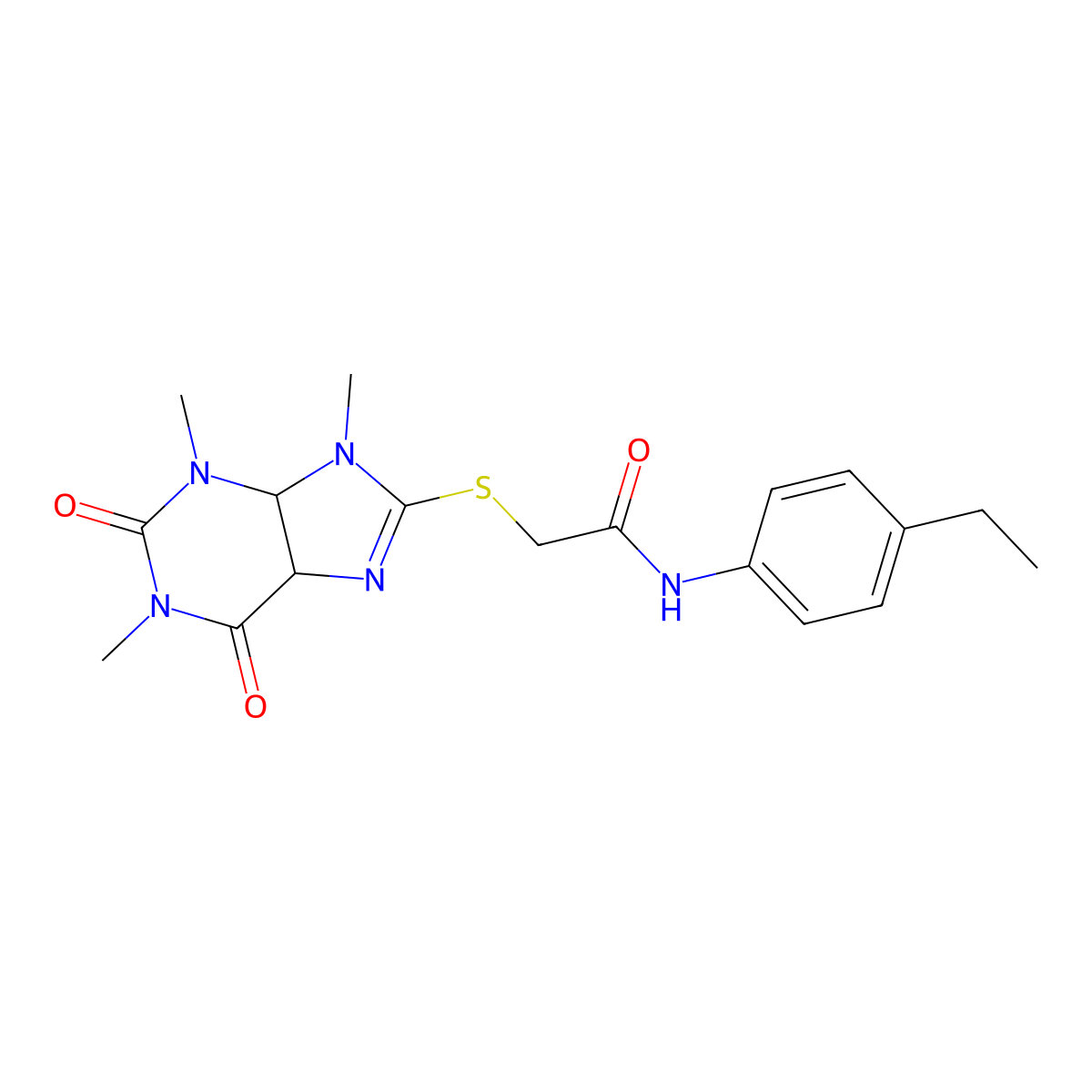 N-(4-ethylphenyl)-2-((1,3,9-trimethyl-2,6-dioxo-2,3,4,5,6,9-hexahydro-1H-purin-8-yl)thio)acetamide molecular structure, CAS 1170525-16-2