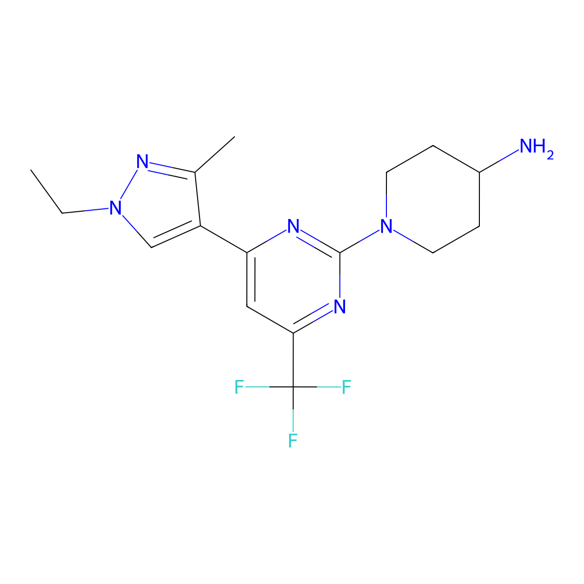 1-(4-(1-Ethyl-3-methyl-1H-pyrazol-4-yl)-6-(trifluoromethyl)pyrimidin-2-yl)piperidin-4-amine molecular structure, CAS 1170525-72-0