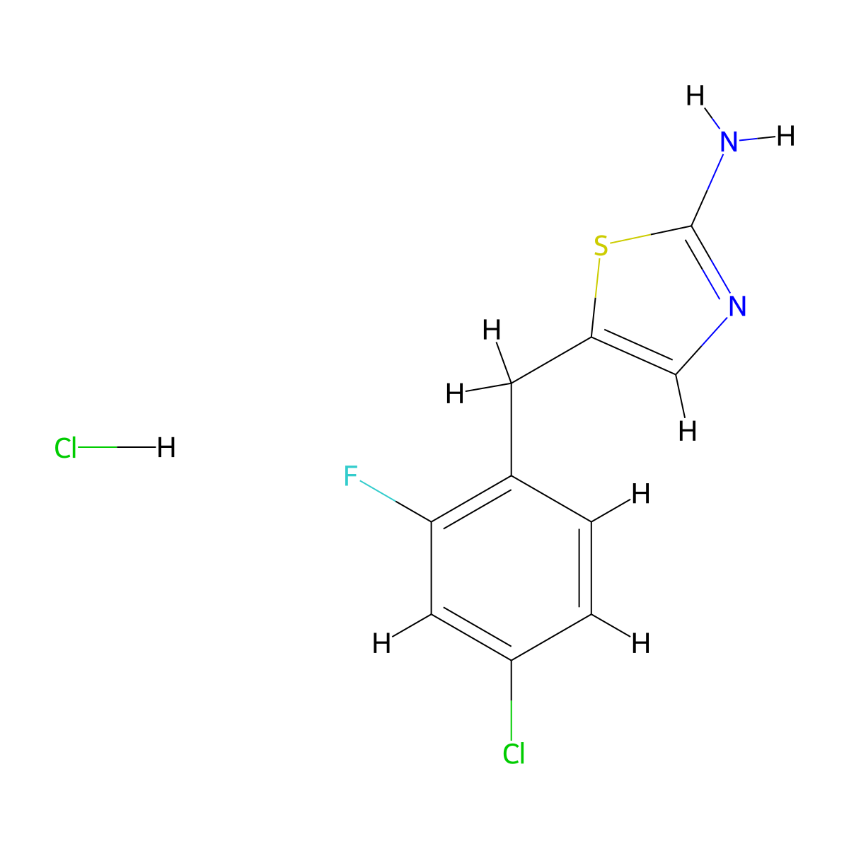 5-[(4-Chloro-2-fluorophenyl)methyl]-1,3-thiazol-2-amine hydrochloride molecular structure, CAS 1170526-97-2