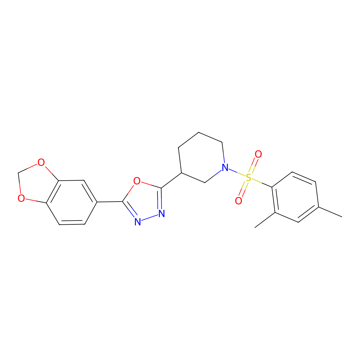 2-(Benzo[d][1,3]dioxol-5-yl)-5-(1-((2,4-dimethylphenyl)sulfonyl)piperidin-3-yl)-1,3,4-oxadiazole molecular structure, CAS 1170528-73-0