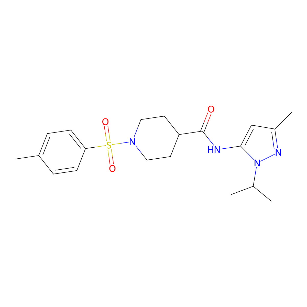 N-(1-isopropyl-3-methyl-1H-pyrazol-5-yl)-1-tosylpiperidine-4-carboxamide molecular structure, CAS 1170530-66-1