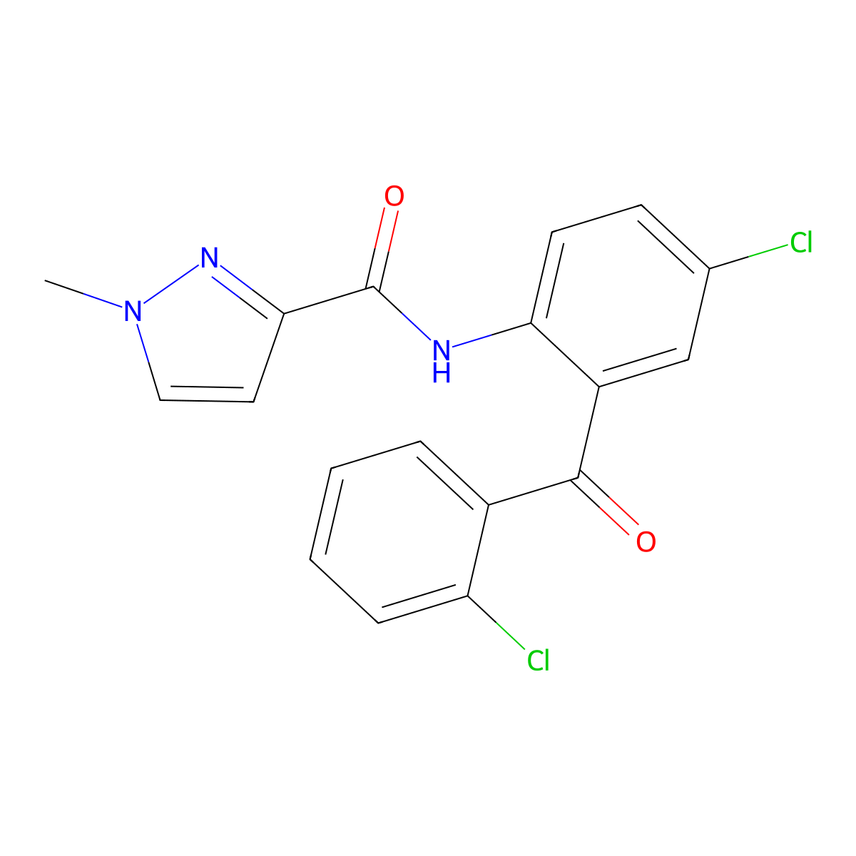 N-[4-chloro-2-(2-chlorobenzoyl)phenyl]-1-methyl-1H-pyrazole-3-carboxamide molecular structure, CAS 1170531-50-6