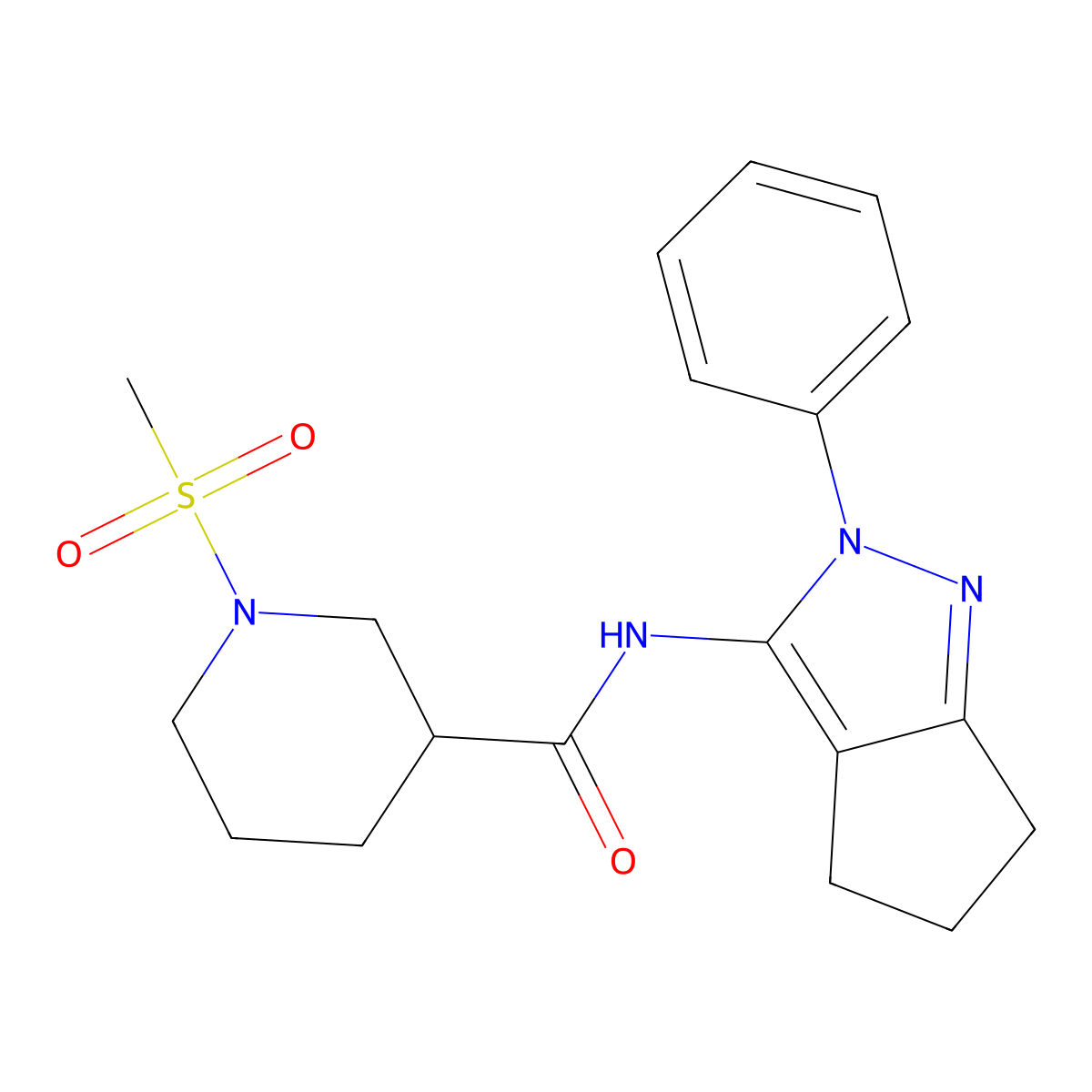 1-(methylsulfonyl)-N-(2-phenyl-2,4,5,6-tetrahydrocyclopenta[c]pyrazol-3-yl)piperidine-3-carboxamide molecular structure, CAS 1170532-16-7