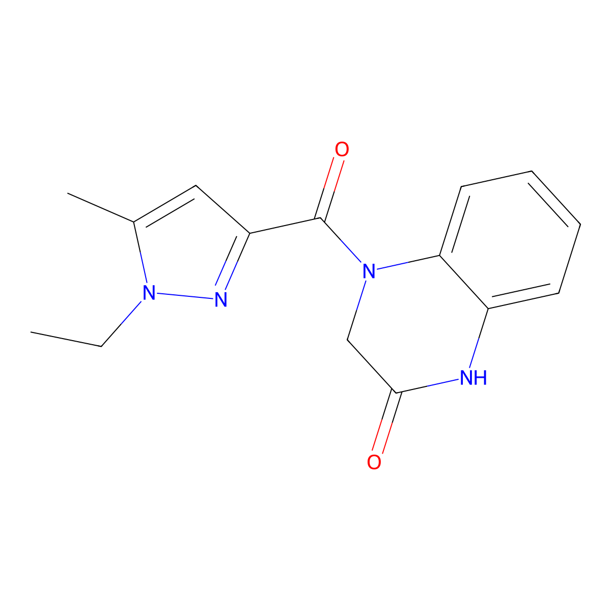 4-(1-ethyl-5-methyl-1H-pyrazole-3-carbonyl)-1,2,3,4-tetrahydroquinoxalin-2-one molecular structure, CAS 1170536-40-9