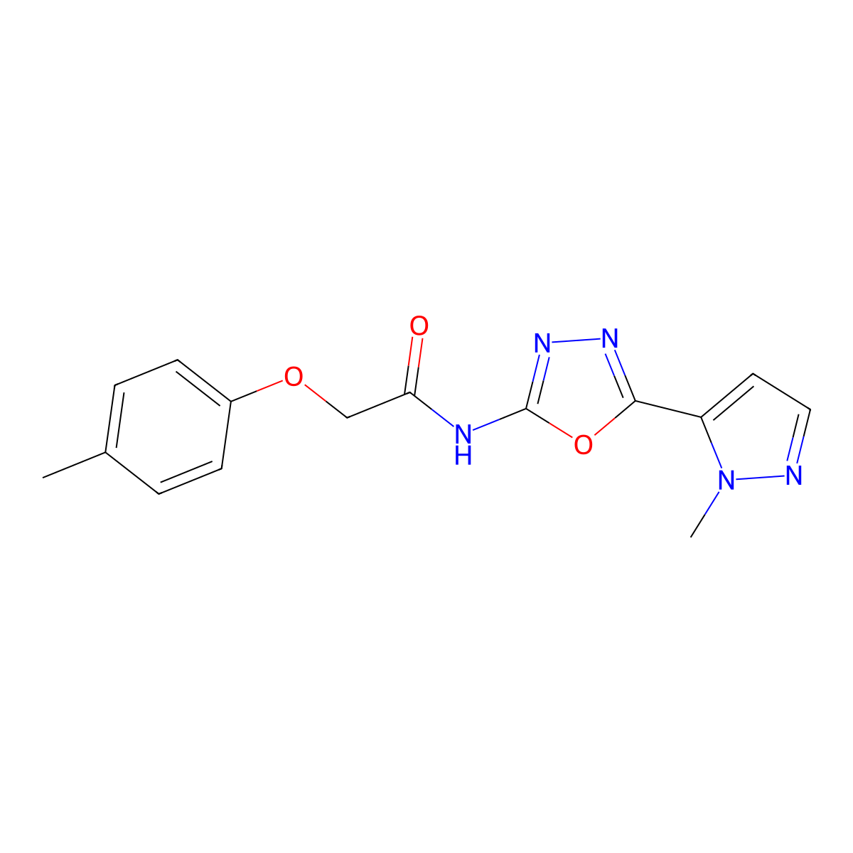N-(5-(1-methyl-1H-pyrazol-5-yl)-1,3,4-oxadiazol-2-yl)-2-(p-tolyloxy)acetamide molecular structure, CAS 1170536-89-6