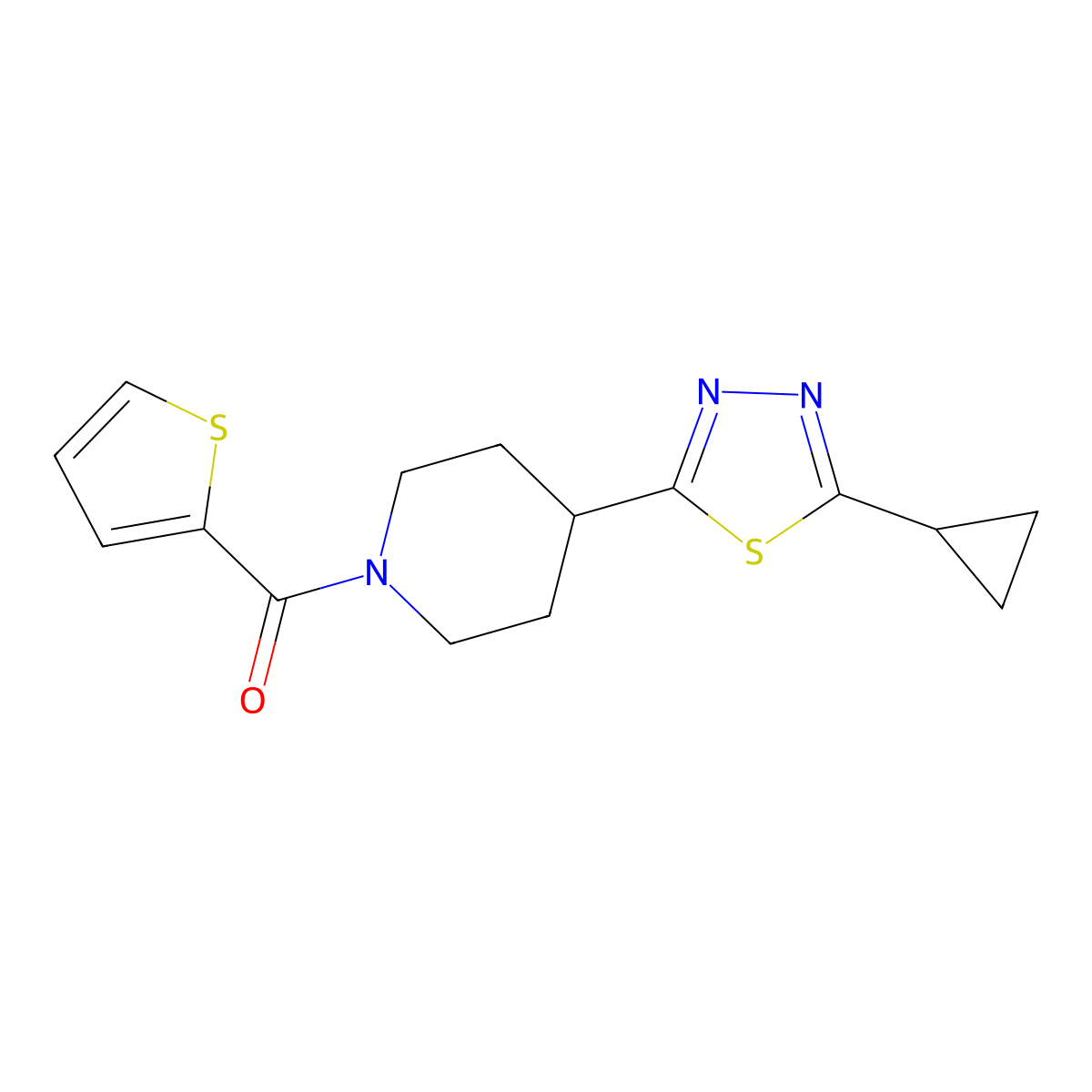 (4-(5-Cyclopropyl-1,3,4-thiadiazol-2-yl)piperidin-1-yl)(thiophen-2-yl)methanone molecular structure, CAS 1170536-94-3