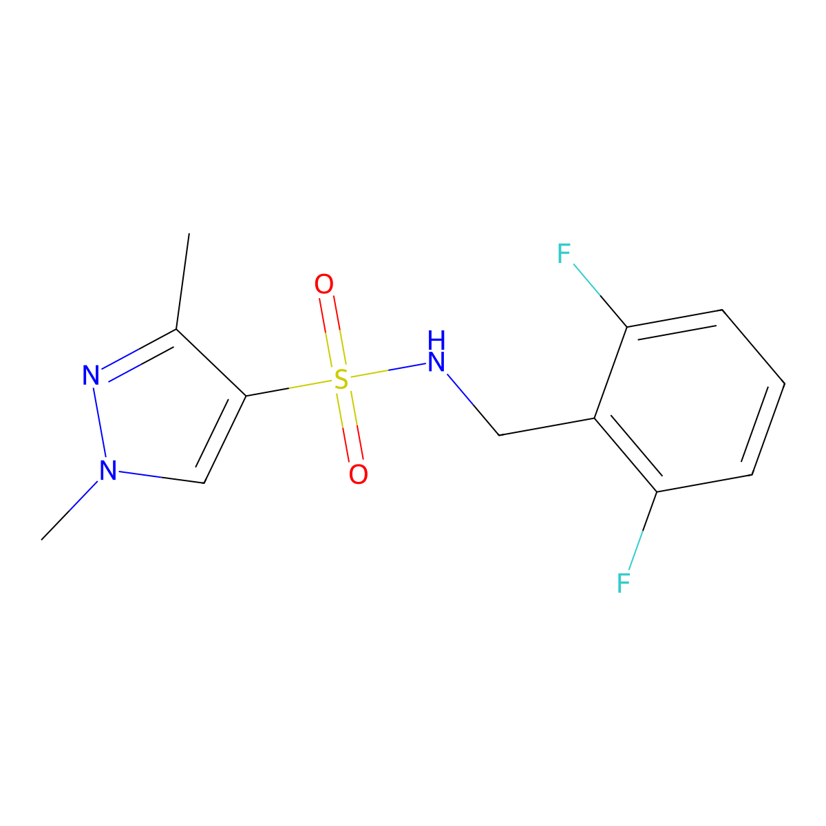 N-(2,6-difluorobenzyl)-1,3-dimethyl-1H-pyrazole-4-sulfonamide molecular structure, CAS 1170538-98-3