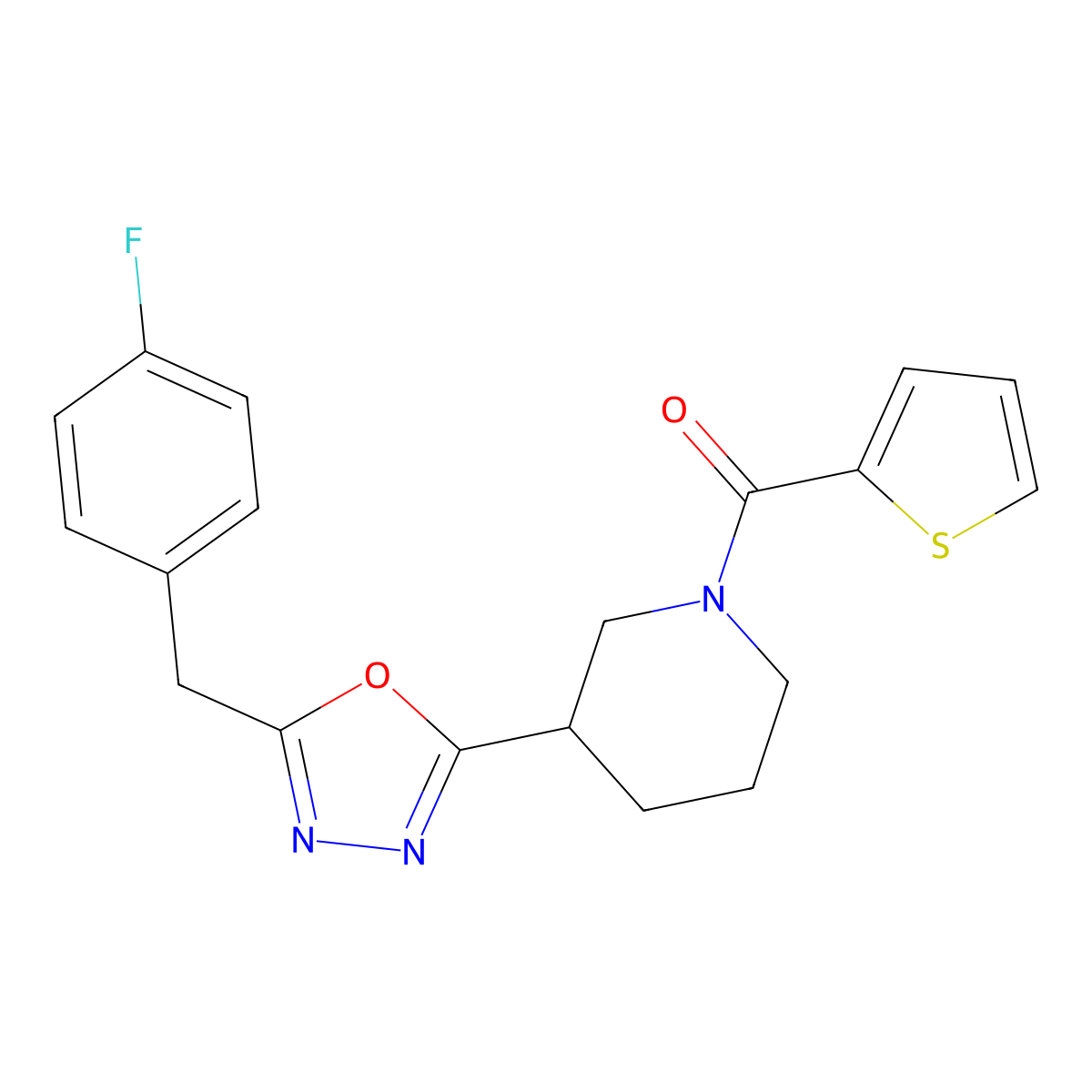 (3-(5-(4-Fluorobenzyl)-1,3,4-oxadiazol-2-yl)piperidin-1-yl)(thiophen-2-yl)methanone molecular structure, CAS 1170539-47-5