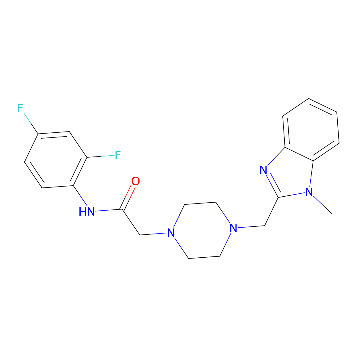 N-(2,4-difluorophenyl)-2-(4-((1-methyl-1H-benzo[d]imidazol-2-yl)methyl)piperazin-1-yl)acetamide molecular structure, CAS 1170544-28-1