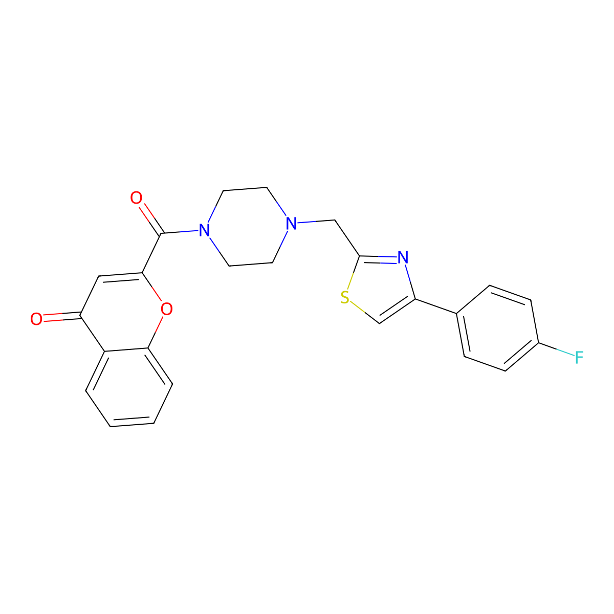 2-(4-((4-(4-Fluorophenyl)thiazol-2-yl)methyl)piperazine-1-carbonyl)-4H-chromen-4-one molecular structure, CAS 1170545-76-2