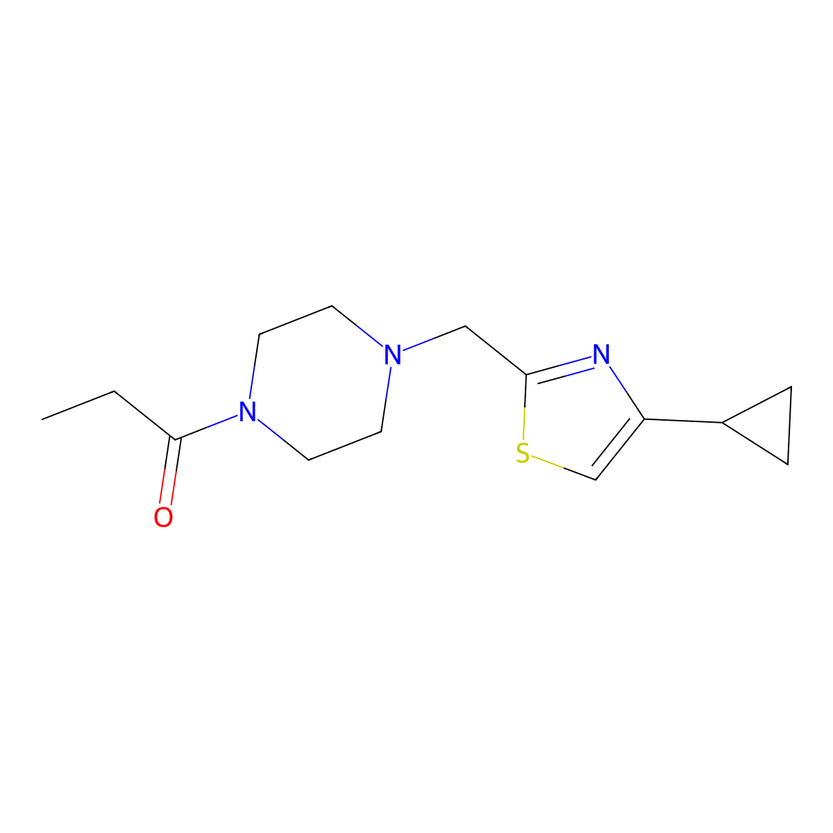 1-(4-((4-Cyclopropylthiazol-2-yl)methyl)piperazin-1-yl)propan-1-one molecular structure, CAS 1170546-17-4