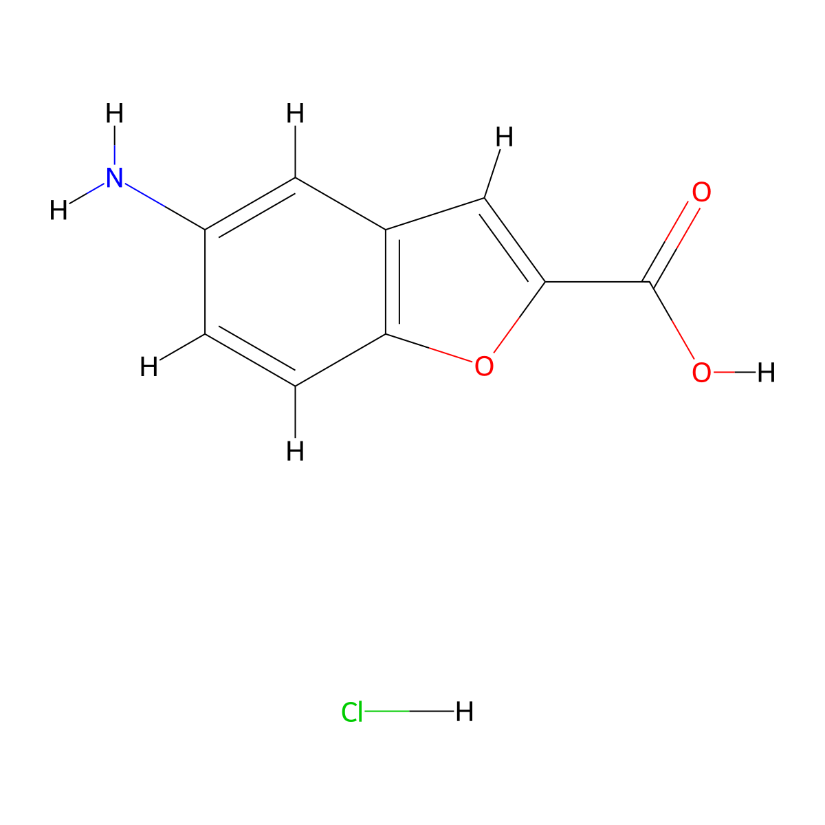 5-Amino-1-benzofuran-2-carboxylic acid hydrochloride molecular structure, CAS 1170547-23-5