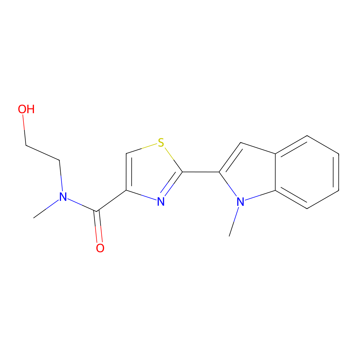 N-(2-hydroxyethyl)-N-methyl-2-(1-methyl-1H-indol-2-yl)thiazole-4-carboxamide molecular structure, CAS 1170548-56-7