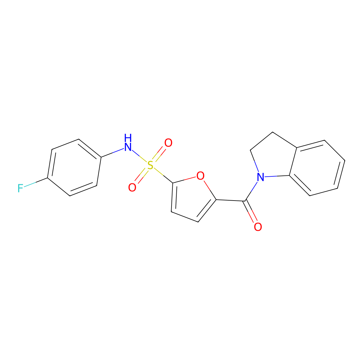 N-(4-fluorophenyl)-5-(indoline-1-carbonyl)furan-2-sulfonamide molecular structure, CAS 1170548-91-0