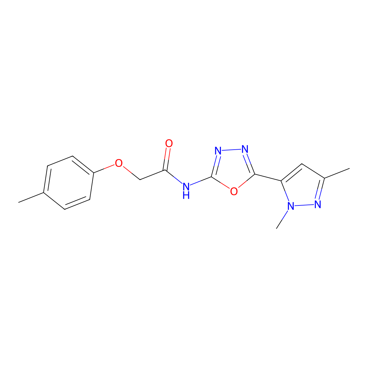 N-(5-(1,3-dimethyl-1H-pyrazol-5-yl)-1,3,4-oxadiazol-2-yl)-2-(p-tolyloxy)acetamide molecular structure, CAS 1170550-45-4