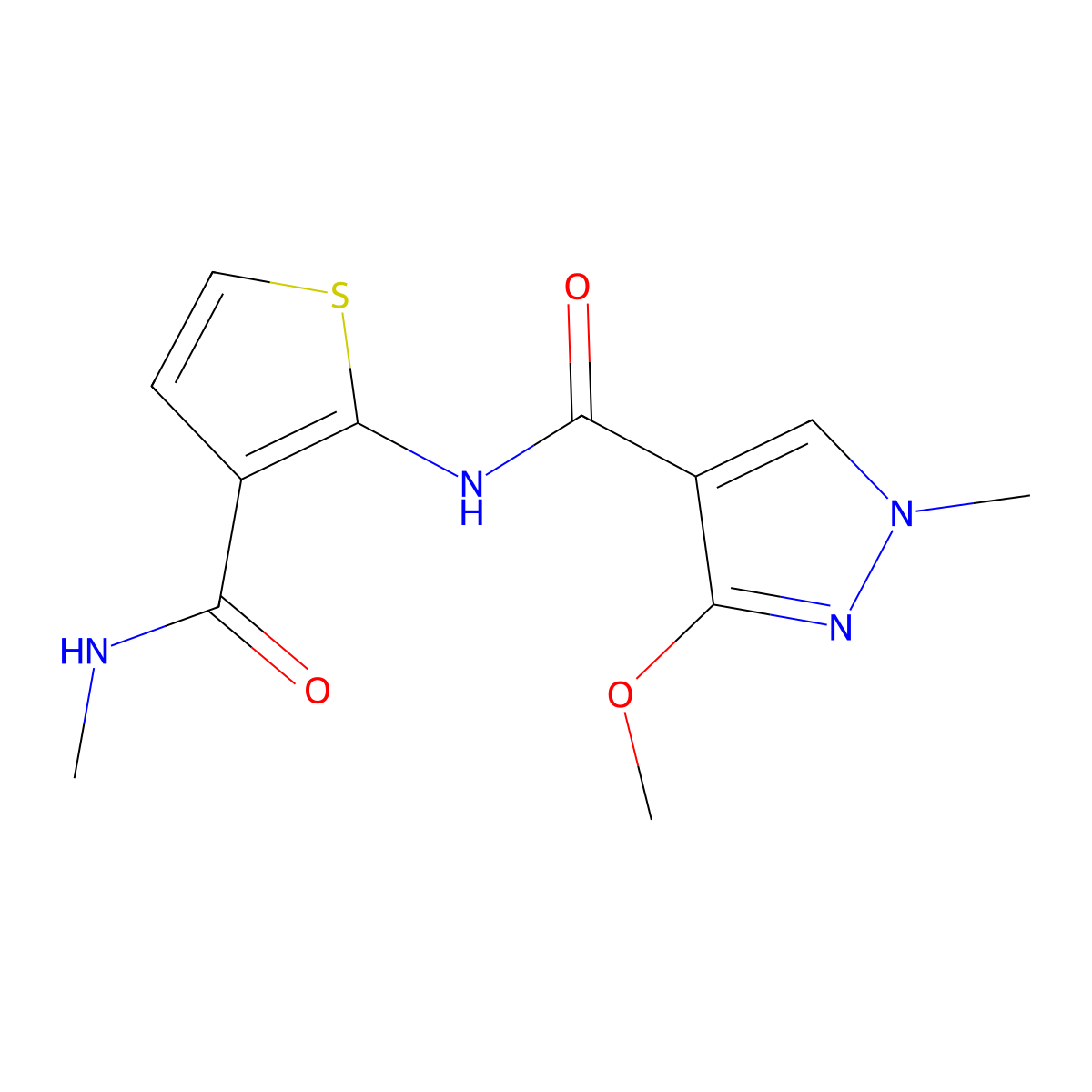 3-methoxy-1-methyl-N-(3-(methylcarbamoyl)thiophen-2-yl)-1H-pyrazole-4-carboxamide molecular structure, CAS 1170553-52-2