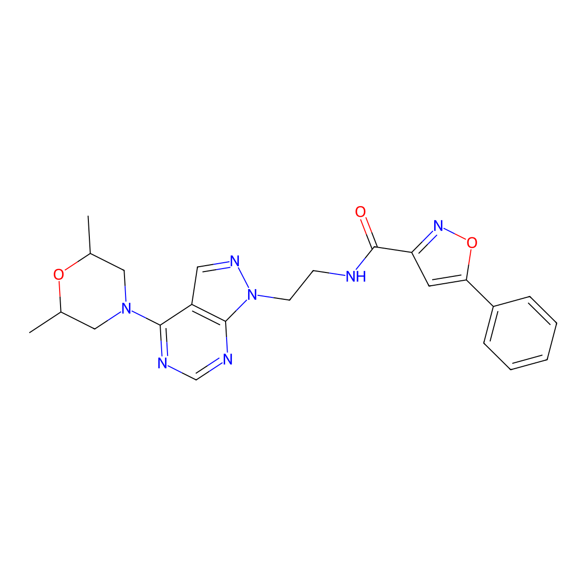 N-(2-(4-(2,6-dimethylmorpholino)-1H-pyrazolo[3,4-d]pyrimidin-1-yl)ethyl)-5-phenylisoxazole-3-carboxamide molecular structure, CAS 1170553-62-4