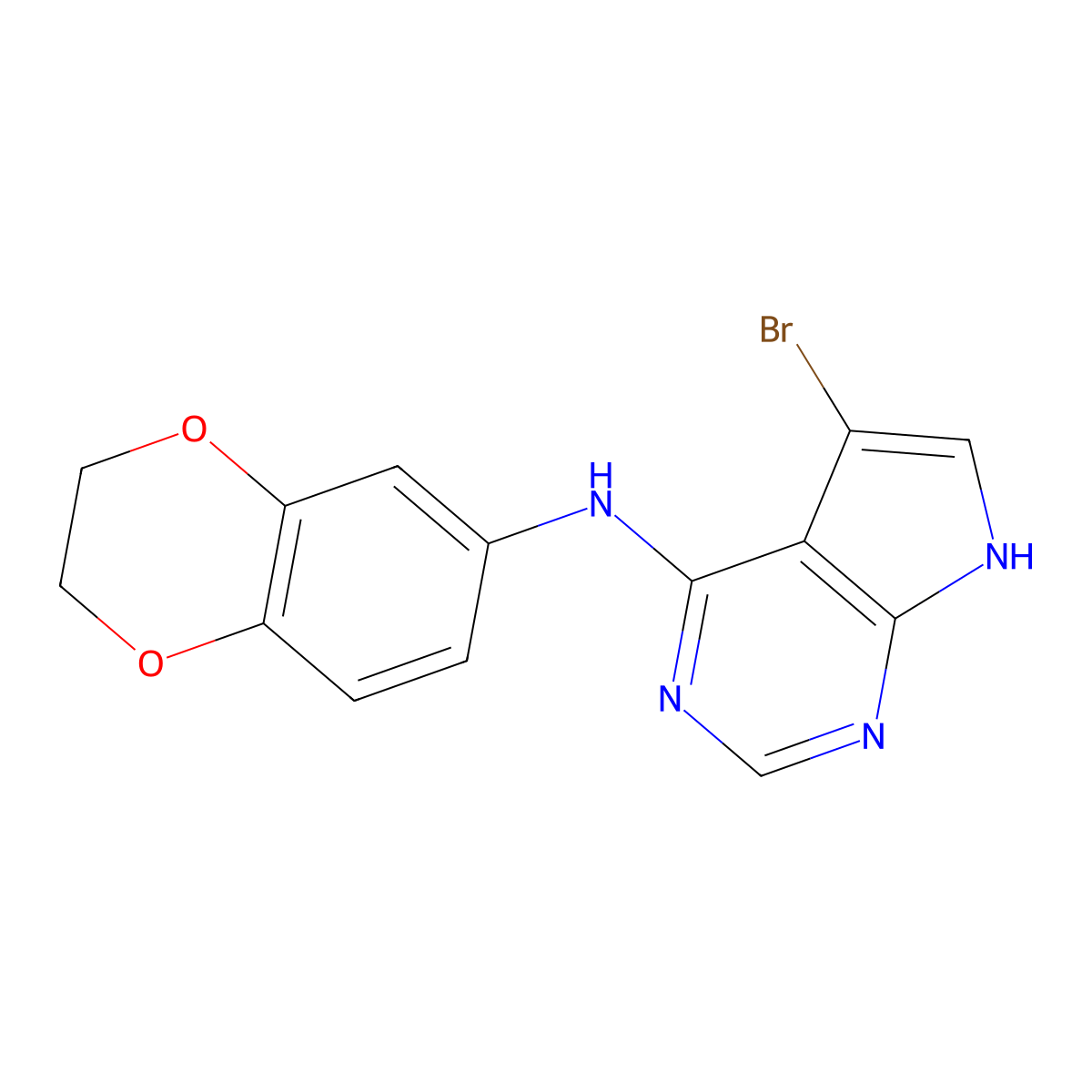 5-bromo-N-(2,3-dihydro-1,4-benzodioxin-6-yl)-7H-pyrrolo[2,3-d]pyrimidin-4-amine molecular structure, CAS 1170554-63-8