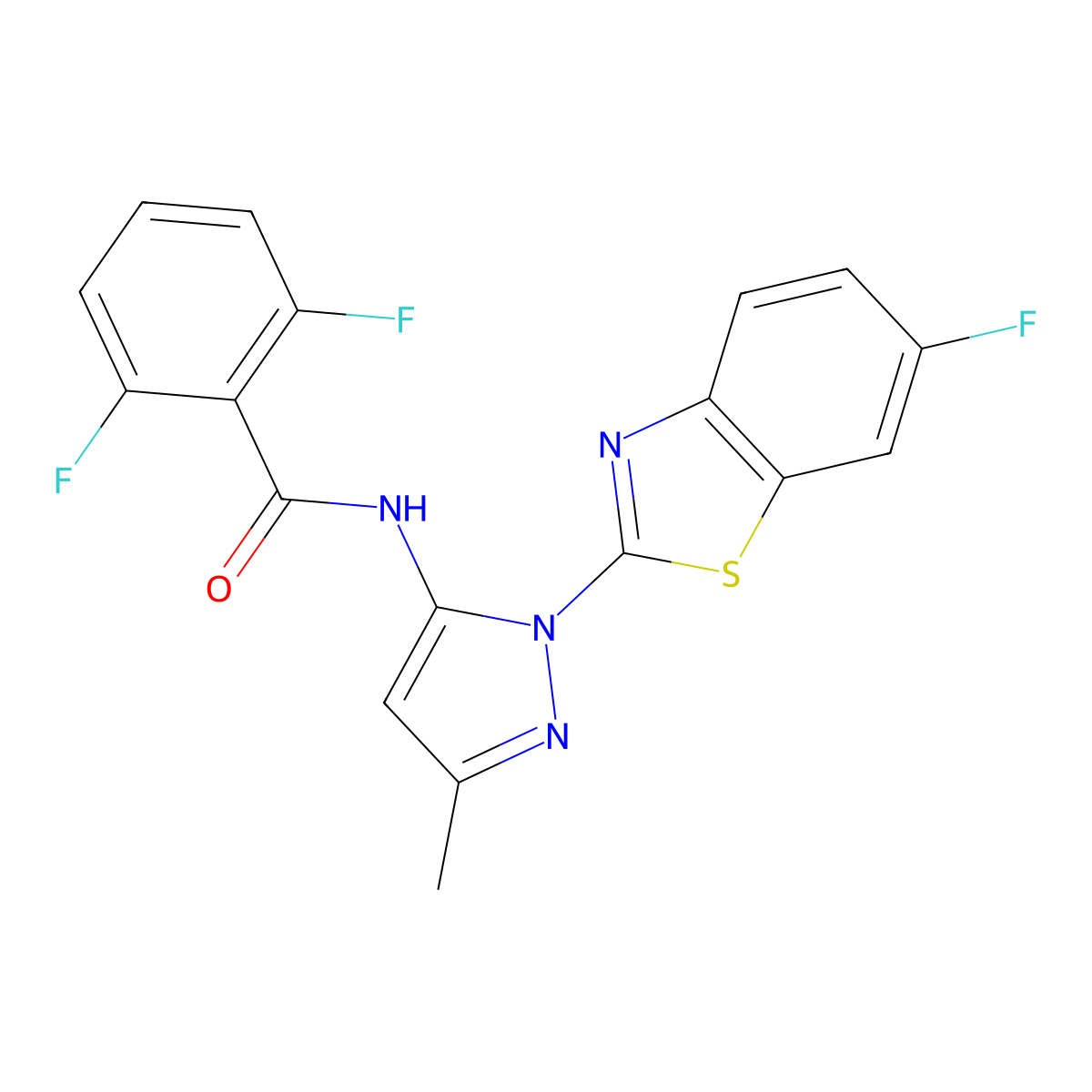 2,6-difluoro-N-[1-(6-fluoro-1,3-benzothiazol-2-yl)-3-methyl-1H-pyrazol-5-yl]benzamide molecular structure, CAS 1170557-17-1