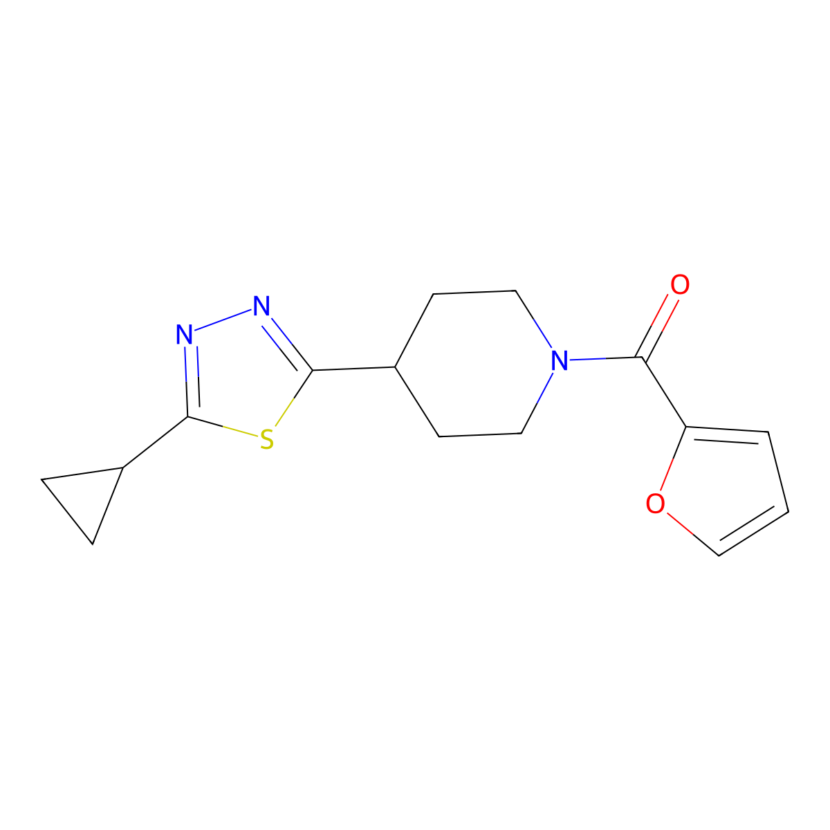 (4-(5-Cyclopropyl-1,3,4-thiadiazol-2-yl)piperidin-1-yl)(furan-2-yl)methanone molecular structure, CAS 1170559-79-1