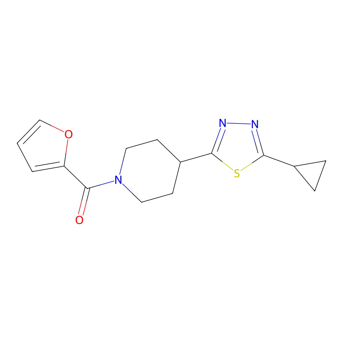 (4-(5-Cyclopropyl-1,3,4-thiadiazol-2-yl)piperidin-1-yl)(furan-2-yl)methanone molecular structure, CAS 1170559-79-1