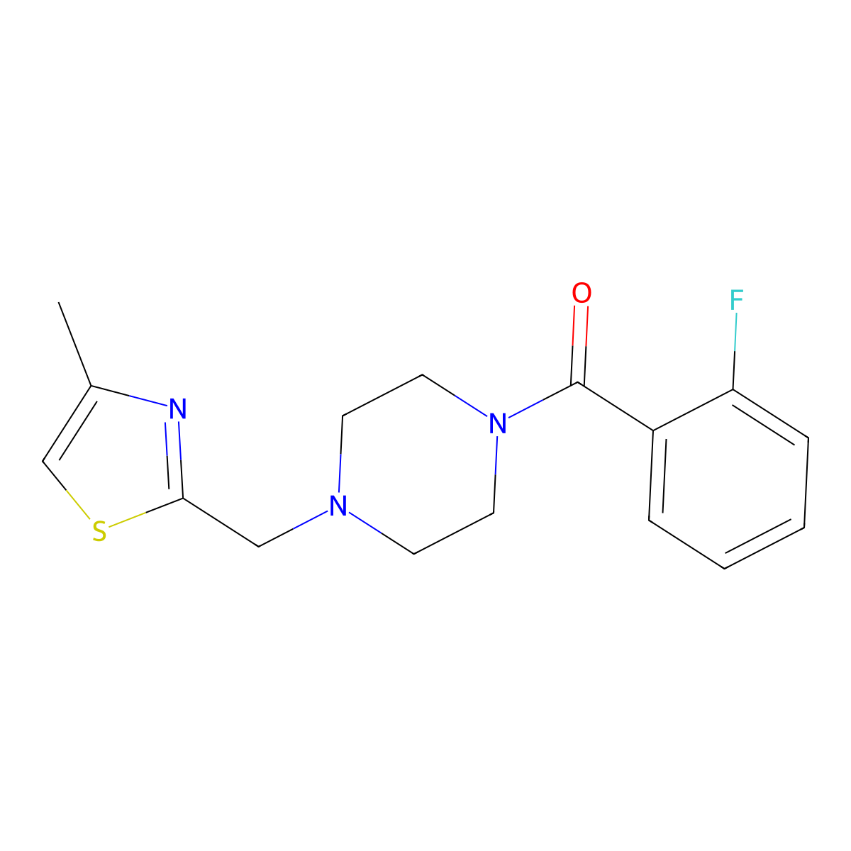 (2-Fluorophenyl)(4-((4-methylthiazol-2-yl)methyl)piperazin-1-yl)methanone molecular structure, CAS 1170560-67-4