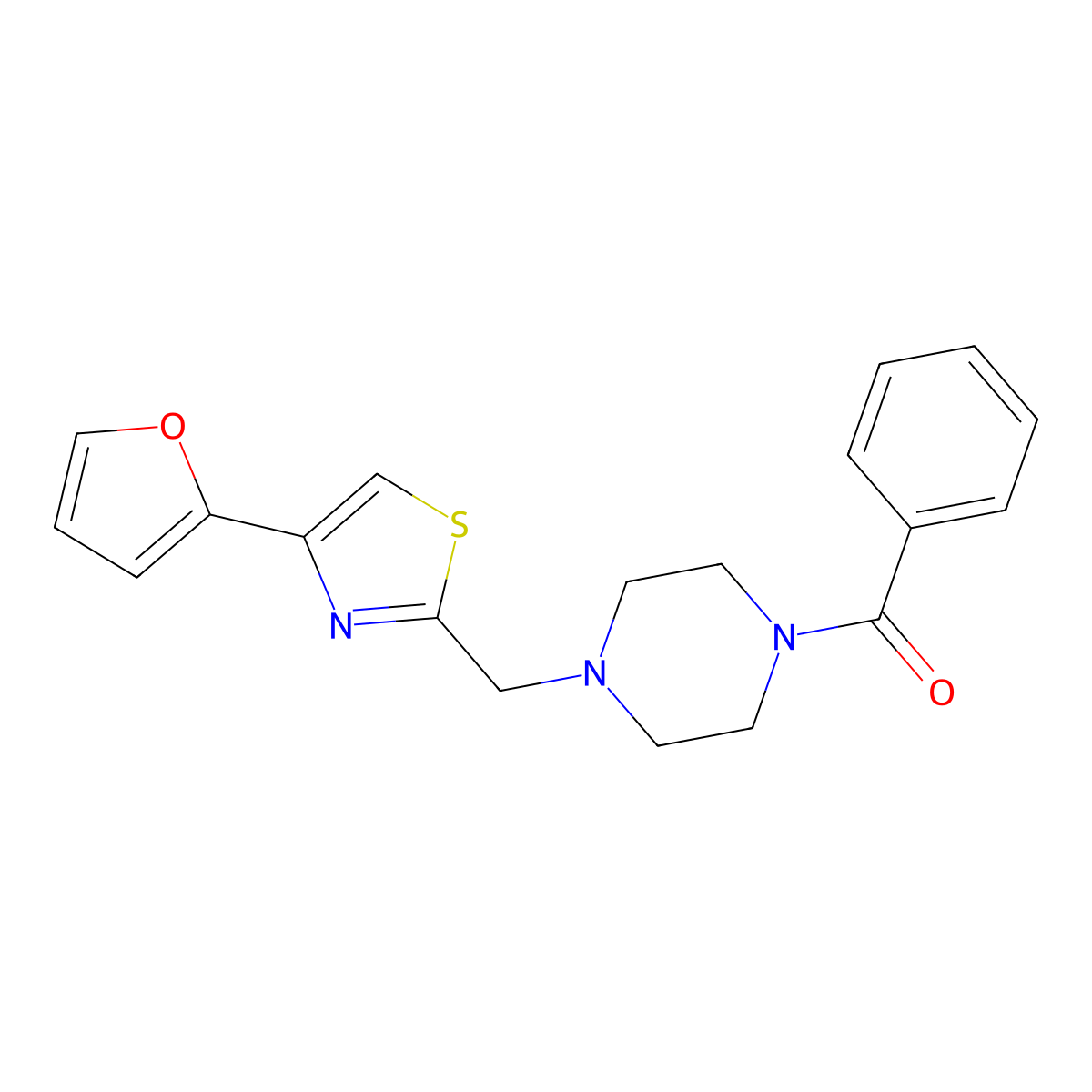 (4-((4-(Furan-2-yl)thiazol-2-yl)methyl)piperazin-1-yl)(phenyl)methanone molecular structure, CAS 1170560-75-4