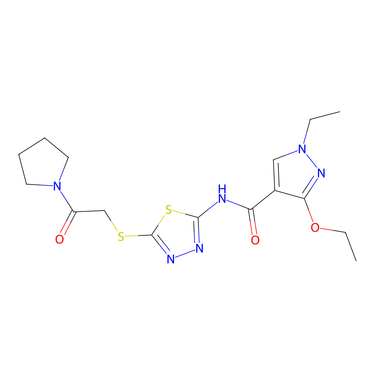 3-ethoxy-1-ethyl-N-(5-{[2-oxo-2-(pyrrolidin-1-yl)ethyl]sulfanyl}-1,3,4-thiadiazol-2-yl)-1H-pyrazole-4-carboxamide molecular structure, CAS 1170561-31-5
