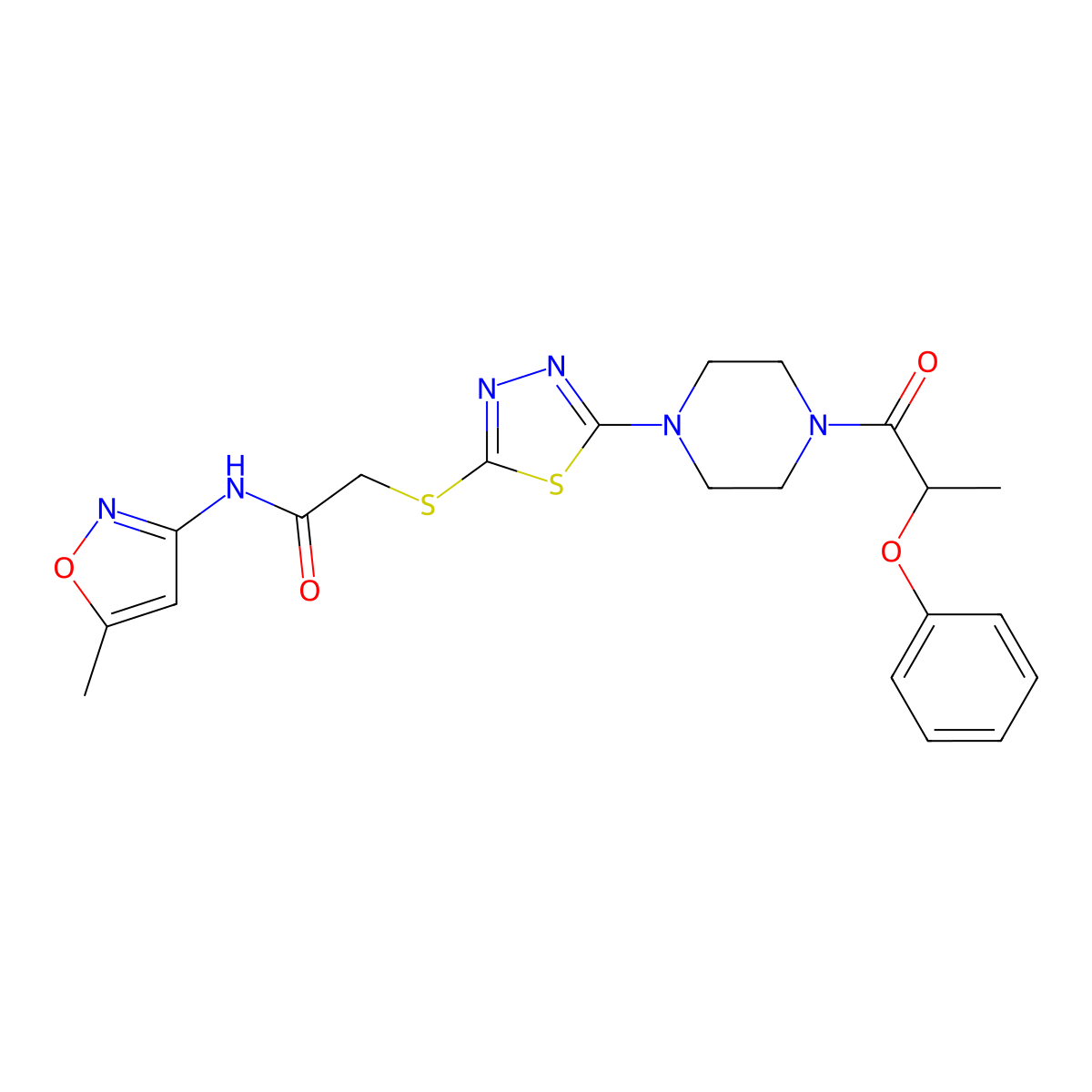 N-(5-methylisoxazol-3-yl)-2-((5-(4-(2-phenoxypropanoyl)piperazin-1-yl)-1,3,4-thiadiazol-2-yl)thio)acetamide molecular structure, CAS 1170561-55-3