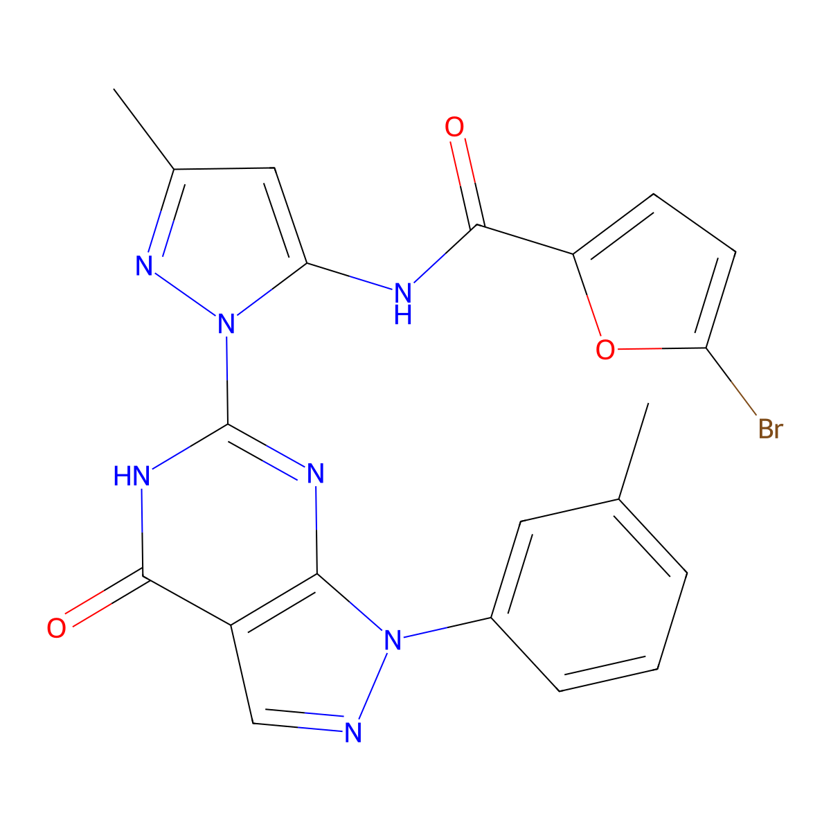 5-bromo-N-(3-methyl-1-(4-oxo-1-(m-tolyl)-4,5-dihydro-1H-pyrazolo[3,4-d]pyrimidin-6-yl)-1H-pyrazol-5-yl)furan-2-carboxamide molecular structure, CAS 1170561-57-5